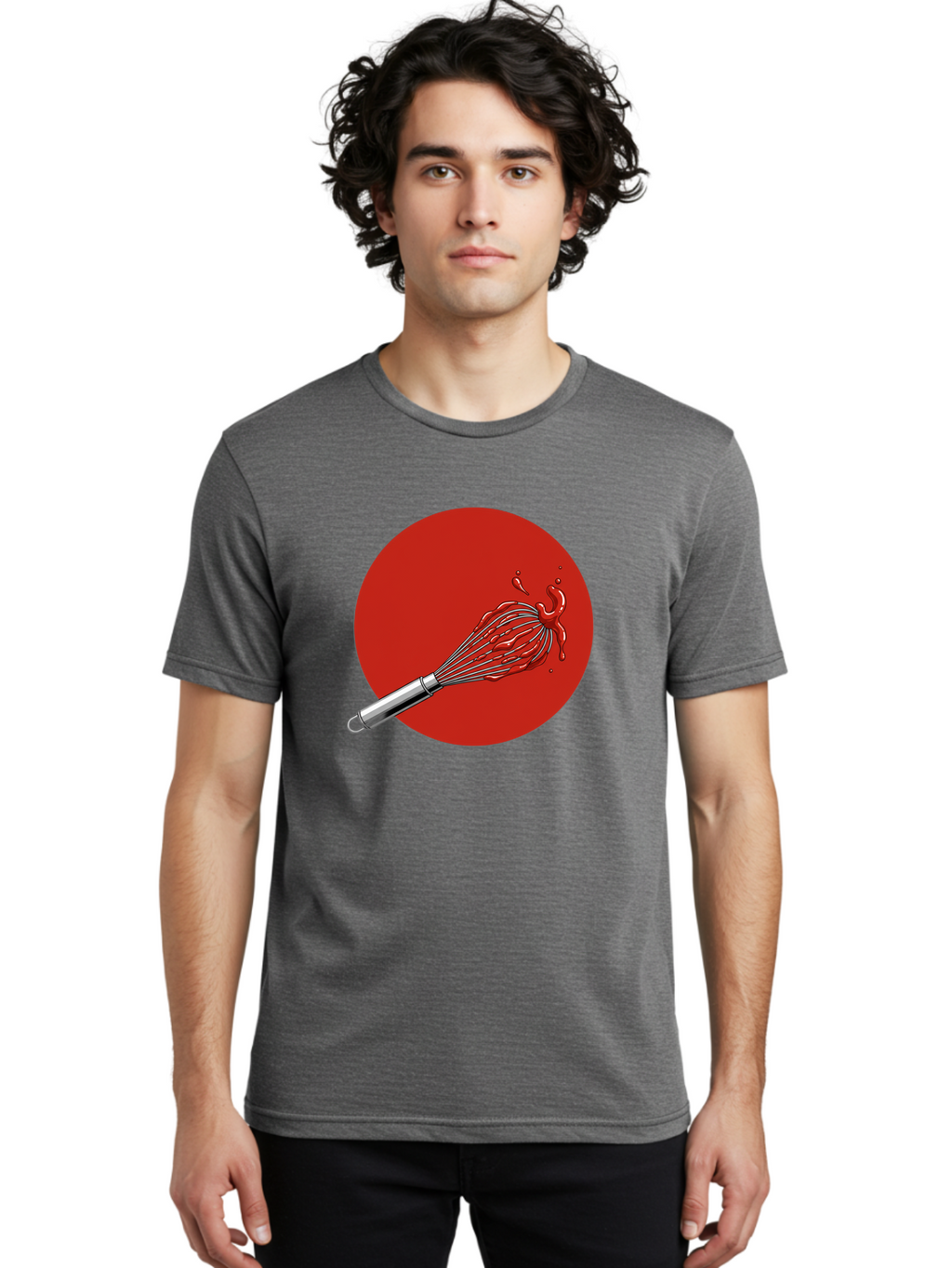 Whisk Men'S Graphic Tee, 100% Cotton, Comfortable Casual Summer Wear, Machine Washable, Kitchen Utensil, Silver Whisk, Cooking Tool, Red Sauce Splatter, Splattered Liquid, Messy Kitchen, Culinary Art Bad913