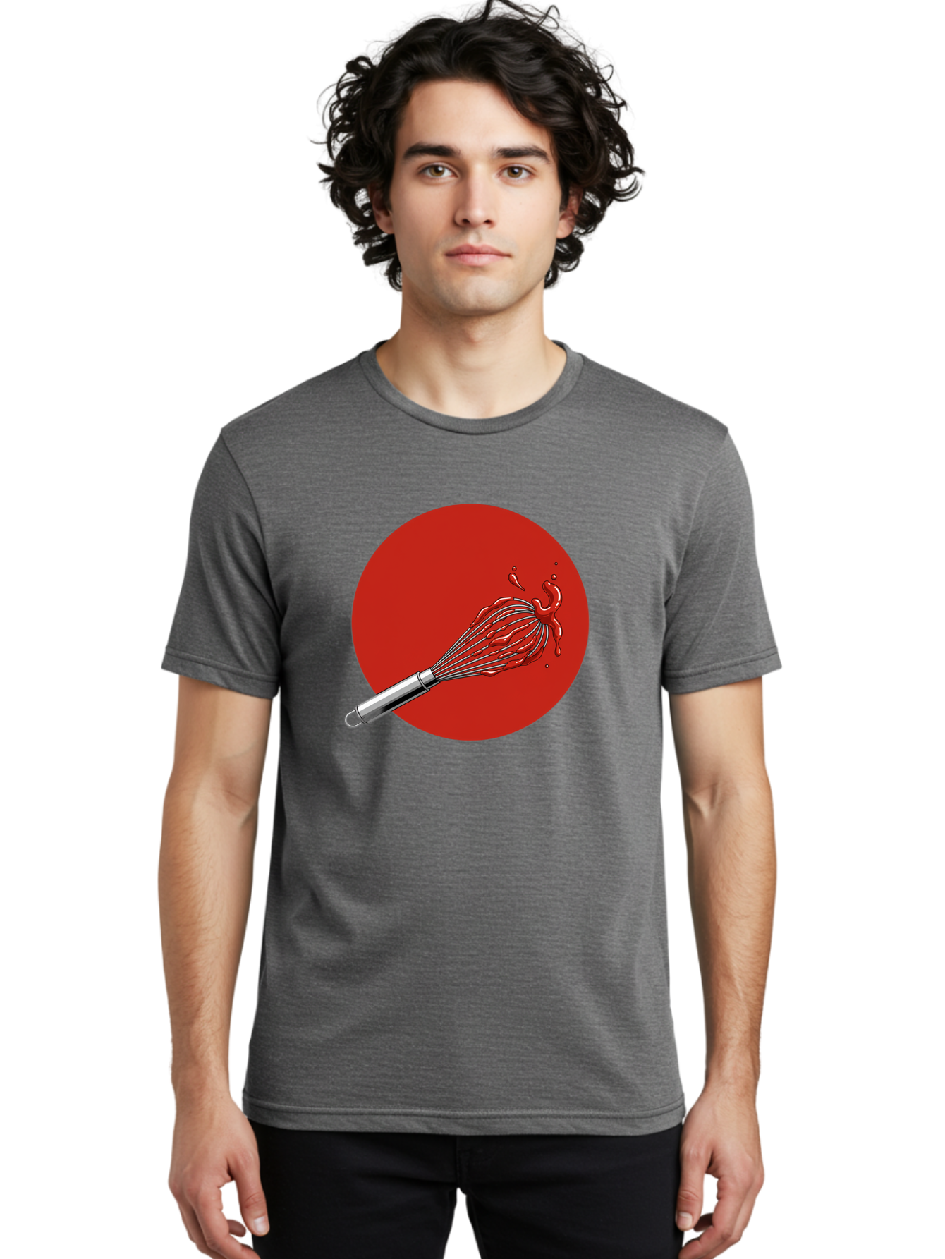 Whisk Men'S Graphic Tee, 100% Cotton, Comfortable Casual Summer Wear, Machine Washable, Kitchen Utensil, Silver Whisk, Cooking Tool, Red Sauce Splatter, Splattered Liquid, Messy Kitchen, Culinary Art Bad913