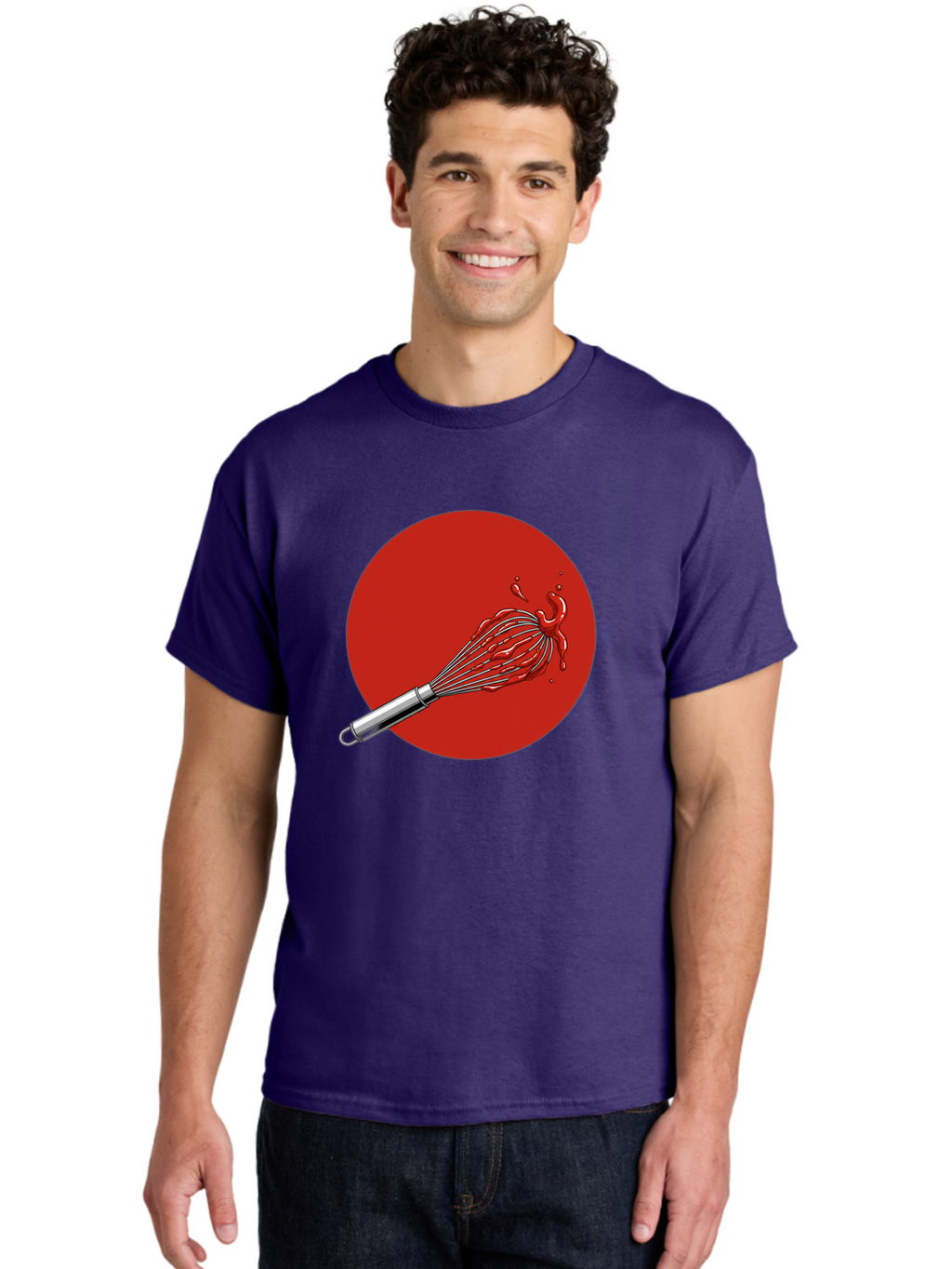 Whisk Men'S Graphic Tee, 100% Cotton, Comfortable Casual Summer Wear, Machine Washable, Kitchen Utensil, Silver Whisk, Cooking Tool, Red Sauce Splatter, Splattered Liquid, Messy Kitchen, Culinary Art Bad913