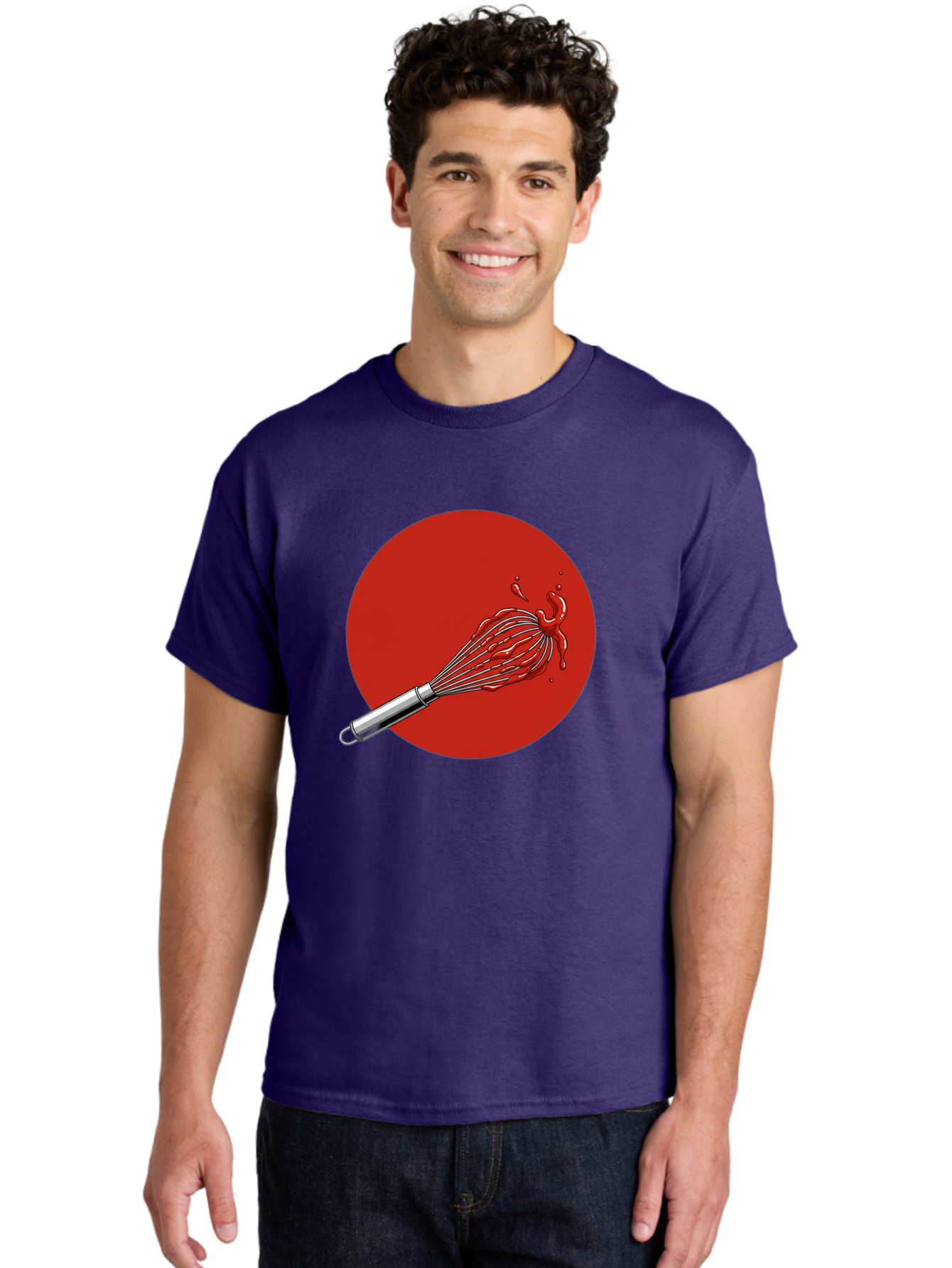 Whisk Men'S Graphic Tee, 100% Cotton, Comfortable Casual Summer Wear, Machine Washable, Kitchen Utensil, Silver Whisk, Cooking Tool, Red Sauce Splatter, Splattered Liquid, Messy Kitchen, Culinary Art Bad913