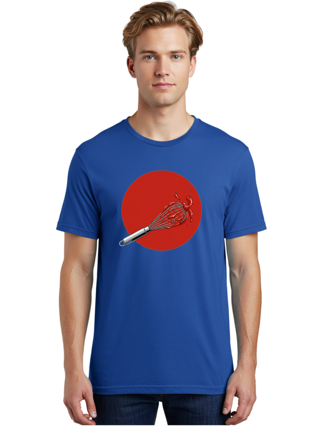 Whisk Men'S Graphic Tee, 100% Cotton, Comfortable Casual Summer Wear, Machine Washable, Kitchen Utensil, Silver Whisk, Cooking Tool, Red Sauce Splatter, Splattered Liquid, Messy Kitchen, Culinary Art Bad913