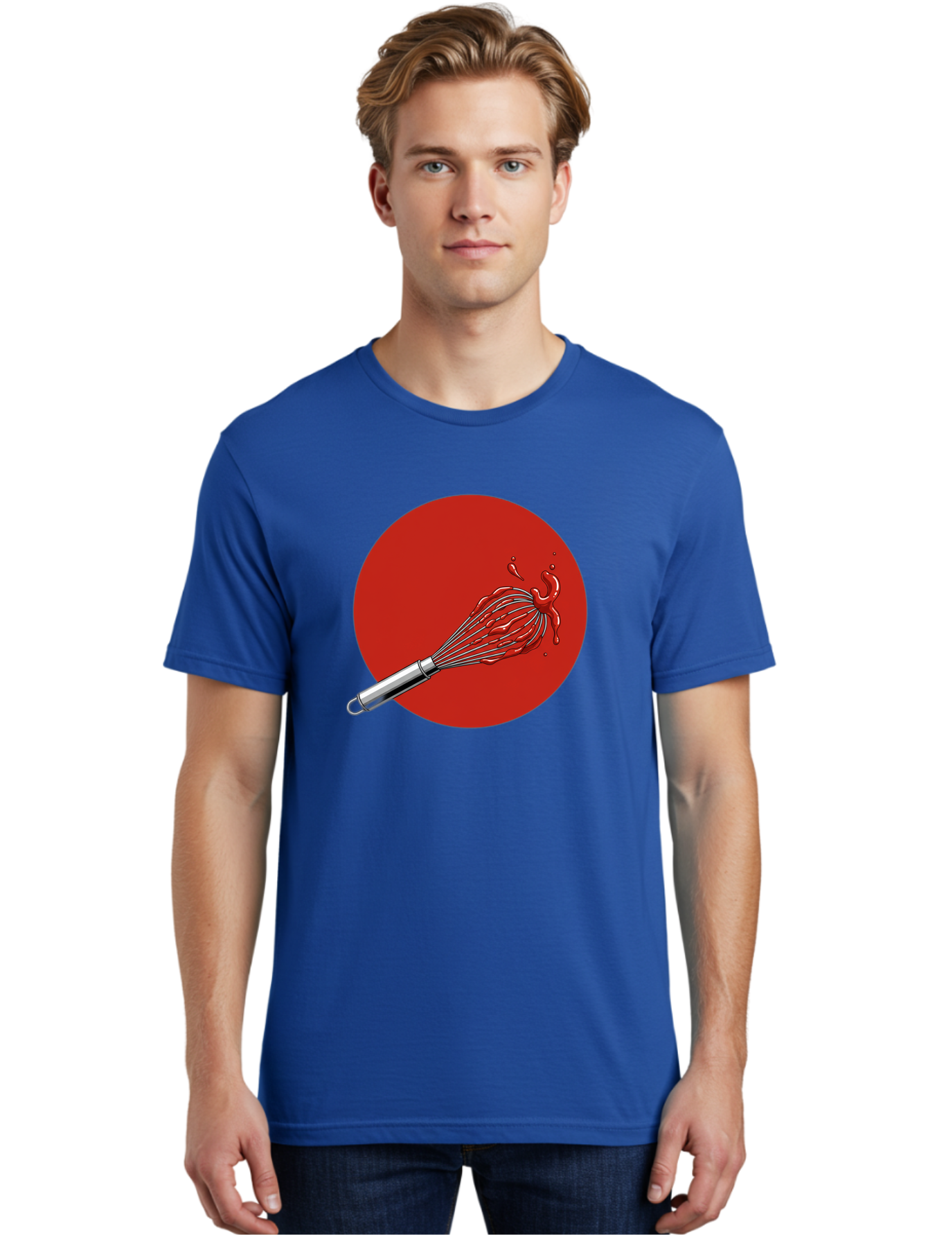Whisk Men'S Graphic Tee, 100% Cotton, Comfortable Casual Summer Wear, Machine Washable, Kitchen Utensil, Silver Whisk, Cooking Tool, Red Sauce Splatter, Splattered Liquid, Messy Kitchen, Culinary Art Bad913