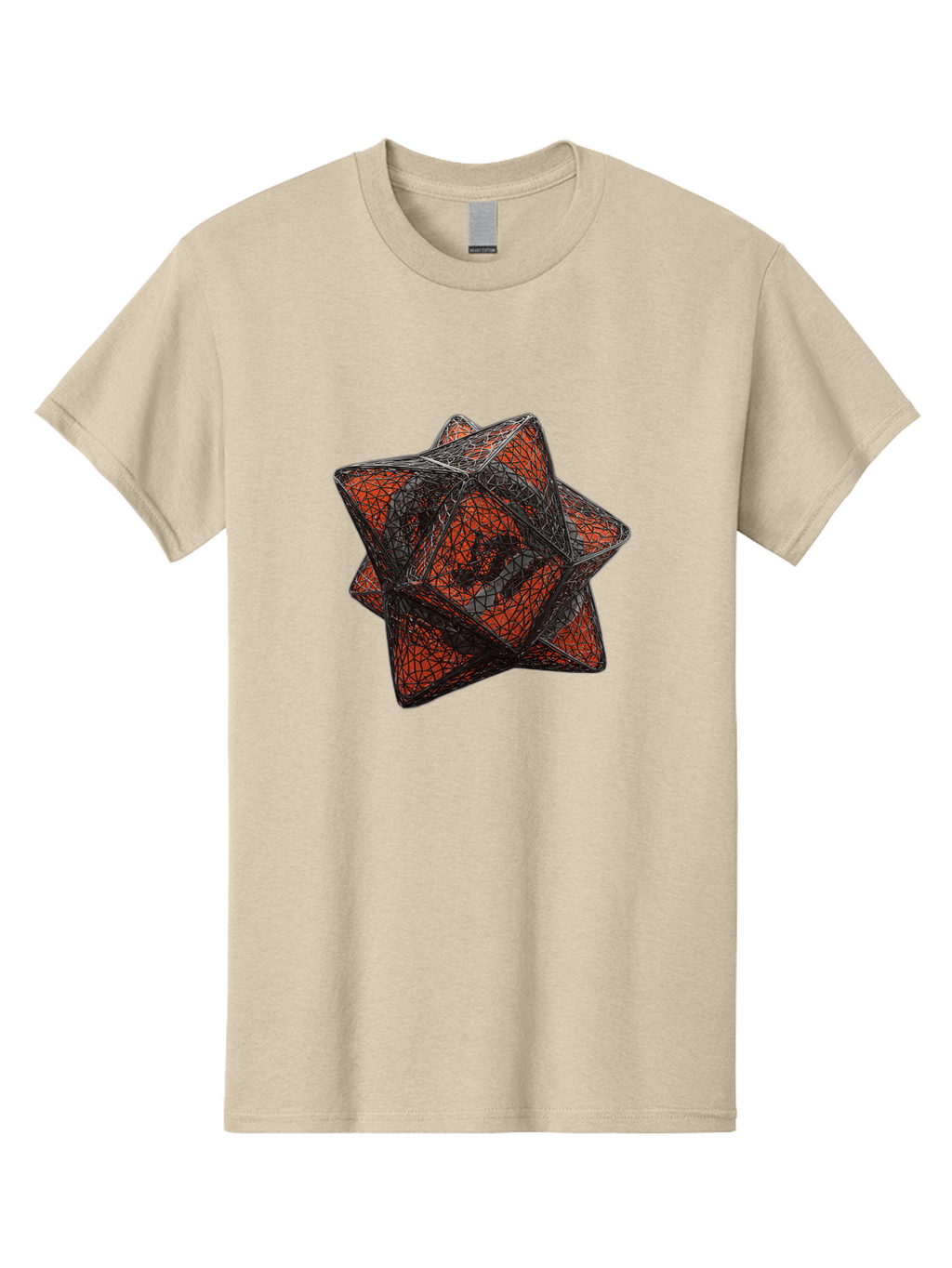 Wireframe-Star Men'S Graphic Tee, 100% Cotton, Comfortable Casual Summer Wear, Machine Washable, Geometric Star Shape, Complex 3D Structure, Red And Black Geometric Pattern, Intricate Angular Design, Polygon Mesh Art Bad917