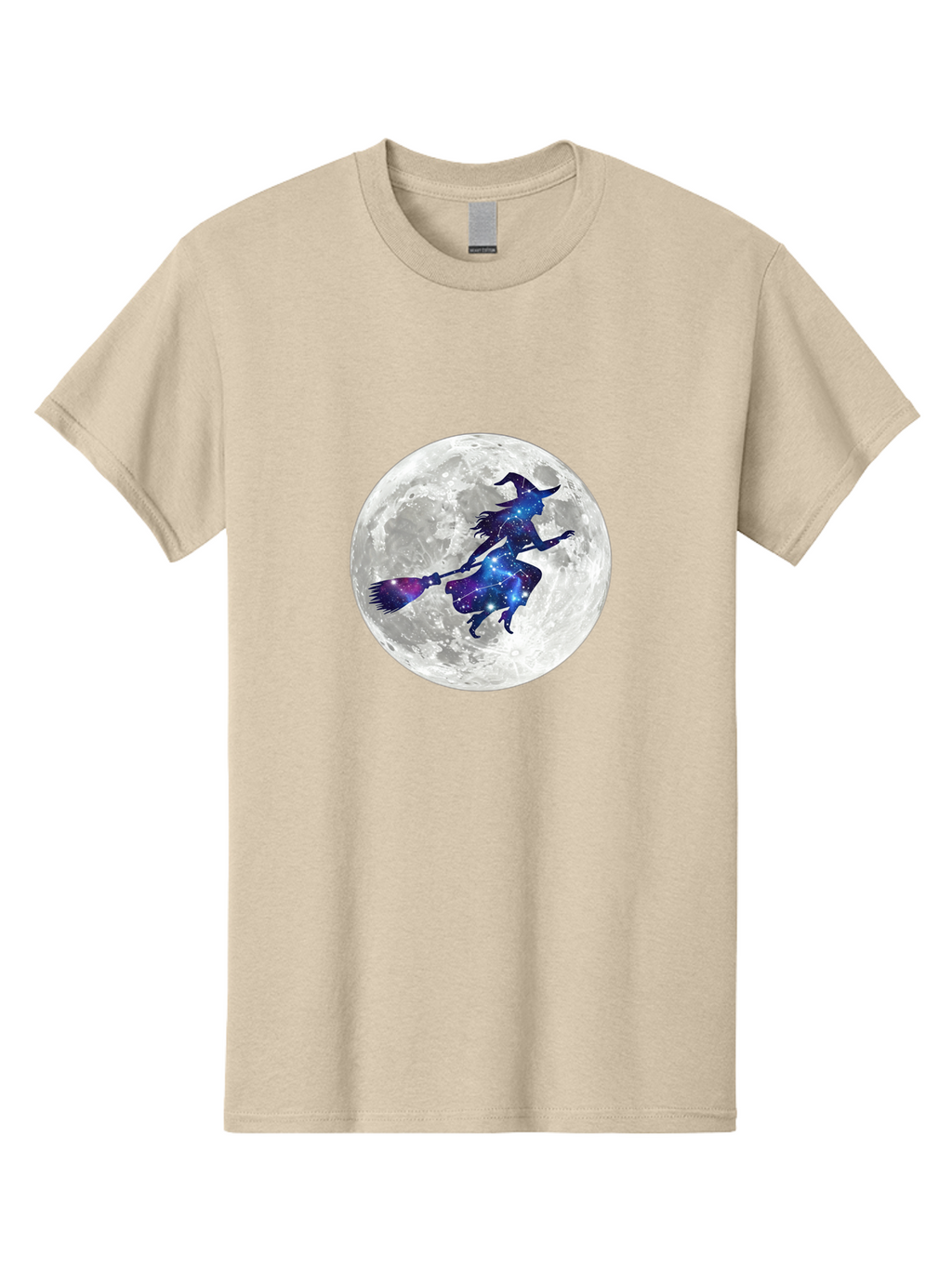 Witch-Flying-On-Broomstick-3 Men'S Graphic Tee, 100% Cotton, Comfortable Casual Summer Wear, Machine Washable, Witch Flying On Broomstick, Full Moon, Galaxy Silhouette, Mystical Magic, Celestial Wonder, Night Sky, Halloween Theme, Bad922
