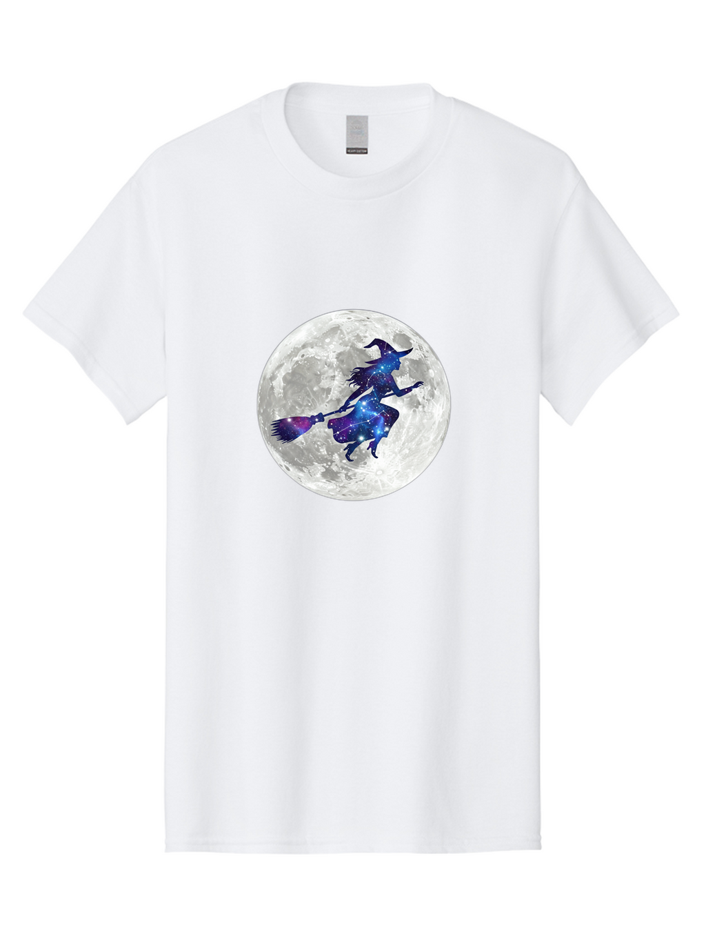Witch-Flying-On-Broomstick-3 Men'S Graphic Tee, 100% Cotton, Comfortable Casual Summer Wear, Machine Washable, Witch Flying On Broomstick, Full Moon, Galaxy Silhouette, Mystical Magic, Celestial Wonder, Night Sky, Halloween Theme, Bad922