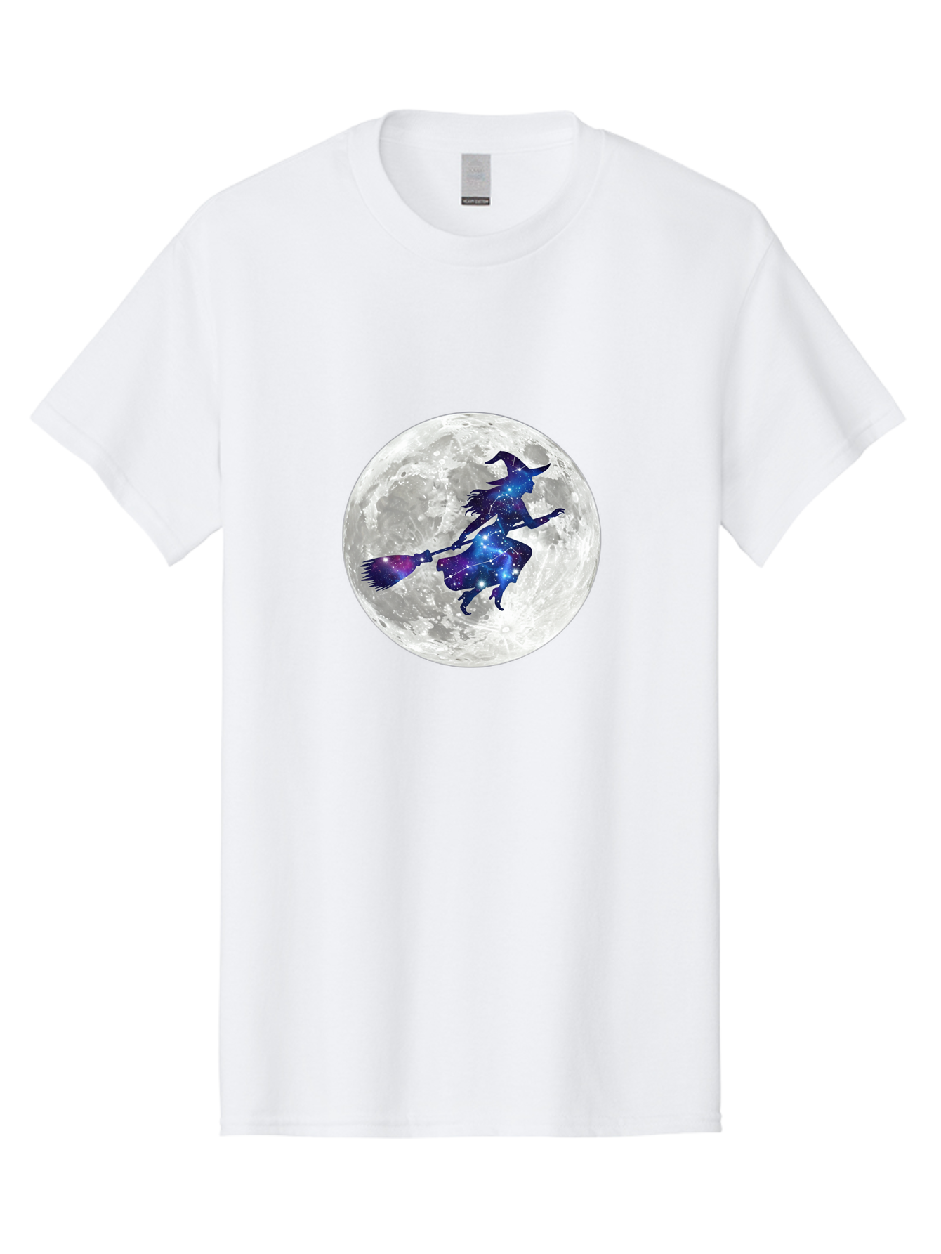 Witch-Flying-On-Broomstick-3 Men'S Graphic Tee, 100% Cotton, Comfortable Casual Summer Wear, Machine Washable, Witch Flying On Broomstick, Full Moon, Galaxy Silhouette, Mystical Magic, Celestial Wonder, Night Sky, Halloween Theme, Bad922