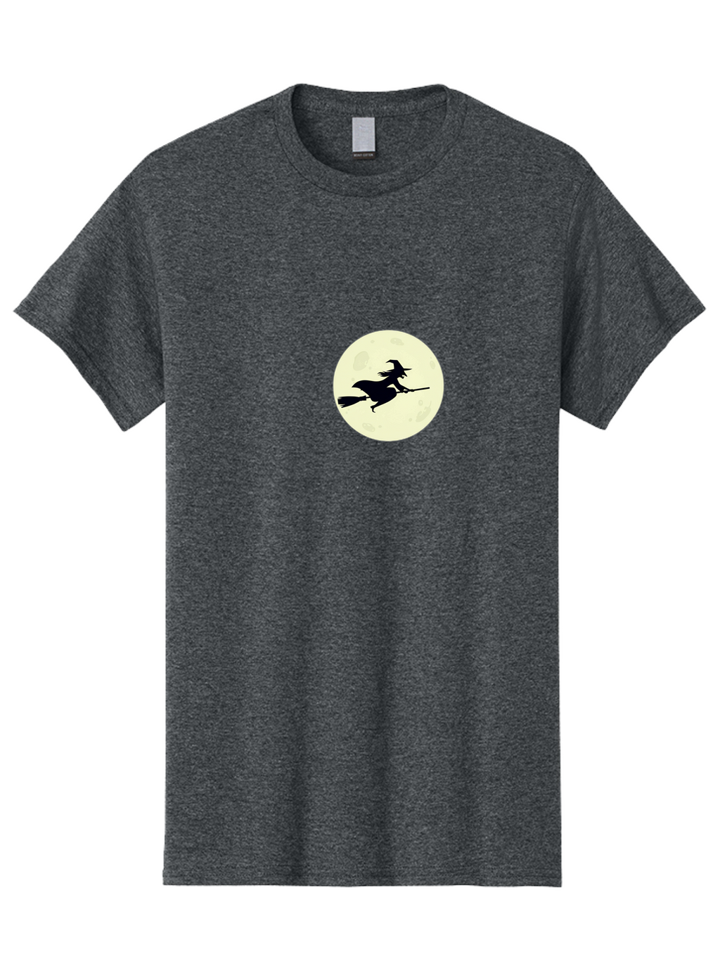 Witch-Flying-On-Moon Men'S Graphic Tee, 100% Cotton, Comfortable Casual Summer Wear, Machine Washable, Witch On Broomstick, Flying Witch, Halloween Symbol, Magic Spell, Mystical Night, Full Moon, Black Silhouette, Witchcraft, Bad924