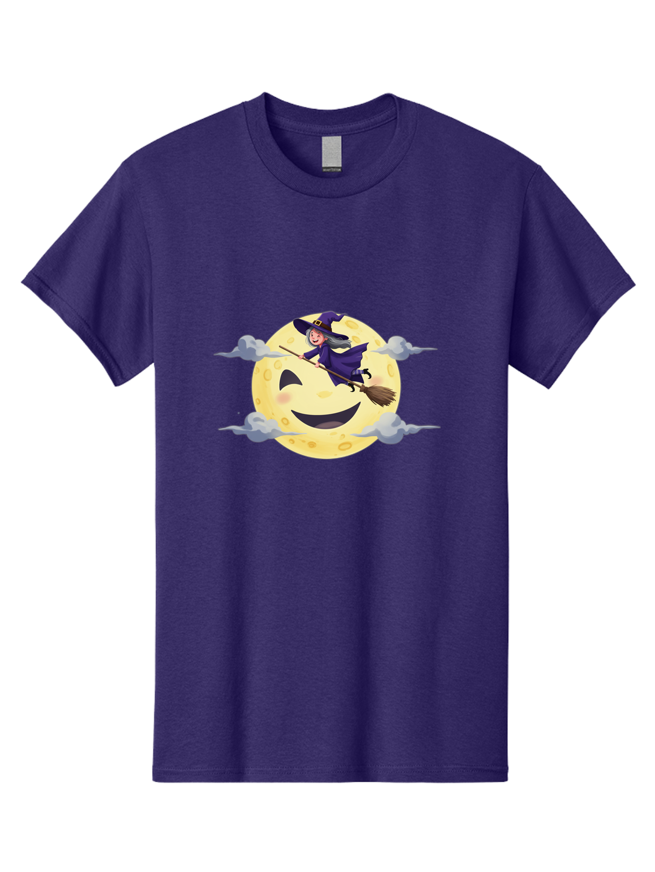 Witch-On-Broomstick-1 Men'S Graphic Tee, 100% Cotton, Comfortable Casual Summer Wear, Machine Washable, Witch Flying On Broomstick, Jack O'Lantern Moon, Halloween Scene, Cartoon Style, Smiling Moon, Spooky Atmosphere, Autumnal Theme, Bad925