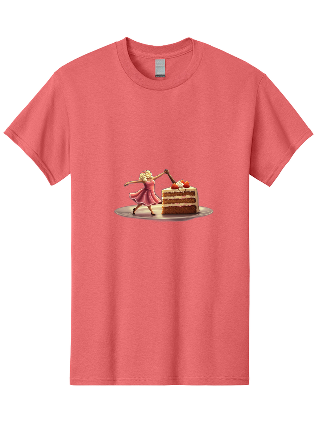 Woman-And-Cake Men'S Graphic Tee, 100% Cotton, Comfortable Casual Summer Wear, Machine Washable, Woman Cutting Cake, Marilyn Monroe Lookalike, Pink Dress, Blonde Hair, Cake With Strawberries, Sweet Treats, Dessert, Celebration Bad927