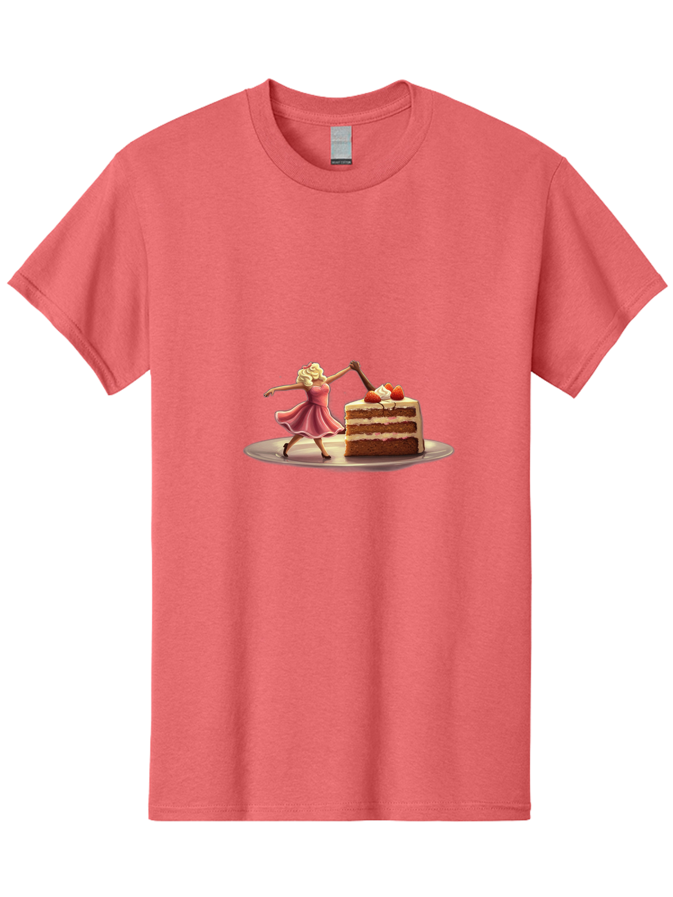 Woman-And-Cake Men'S Graphic Tee, 100% Cotton, Comfortable Casual Summer Wear, Machine Washable, Woman Cutting Cake, Marilyn Monroe Lookalike, Pink Dress, Blonde Hair, Cake With Strawberries, Sweet Treats, Dessert, Celebration Bad927