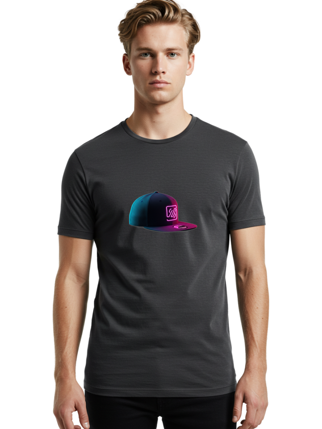 Yd-Logo-Cap Men'S Graphic Tee, 100% Cotton, Comfortable Casual Summer Wear, Machine Washable, Black Baseball Cap, Snapback Hat, Neon Pink Logo, Zild Branding, Streetwear Fashion, Trendy Accessories, Bold Design, Modern Style, Edgy Look Bad936