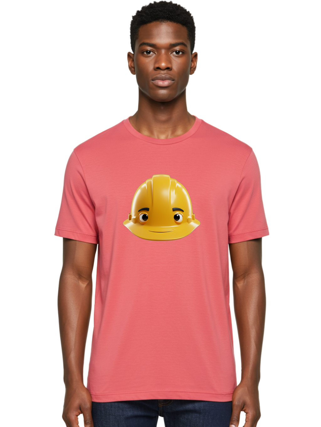 Yellow-Hard-Hat-Emoji Men'S Graphic Tee, 100% Cotton, Comfortable Casual Summer Wear, Machine Washable, Yellow Hard Hat, Cartoon Face, Construction Worker, Safety Helmet, Smiling Character, Yellow Emoji, Workplace Safety, Character Design Bad942