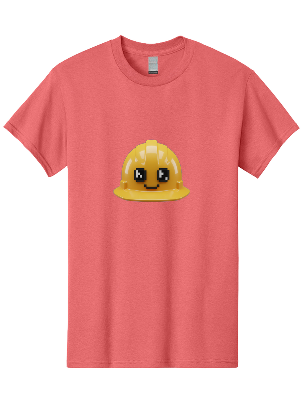 Yellow-Hard-Hat Men'S Graphic Tee, 100% Cotton, Comfortable Casual Summer Wear, Machine Washable, Yellow Hard Hat, Smiling Face, Pixelated Eyes, Construction Worker, Safety Gear, Cartoon Character, Funny Hat Bad943