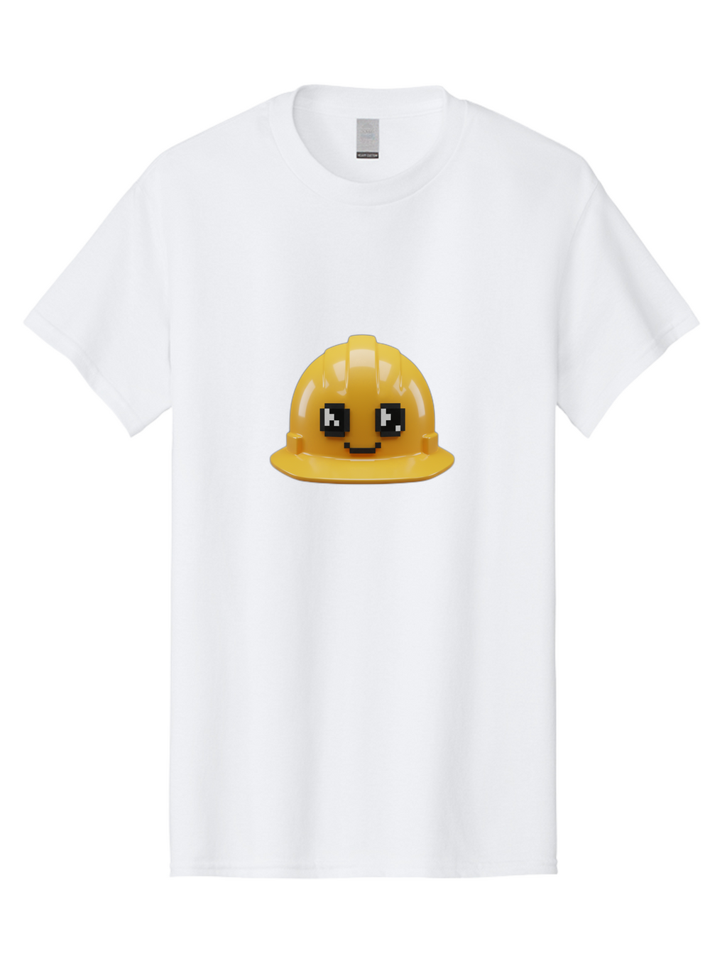 Yellow-Hard-Hat Men'S Graphic Tee, 100% Cotton, Comfortable Casual Summer Wear, Machine Washable, Yellow Hard Hat, Smiling Face, Pixelated Eyes, Construction Worker, Safety Gear, Cartoon Character, Funny Hat Bad943