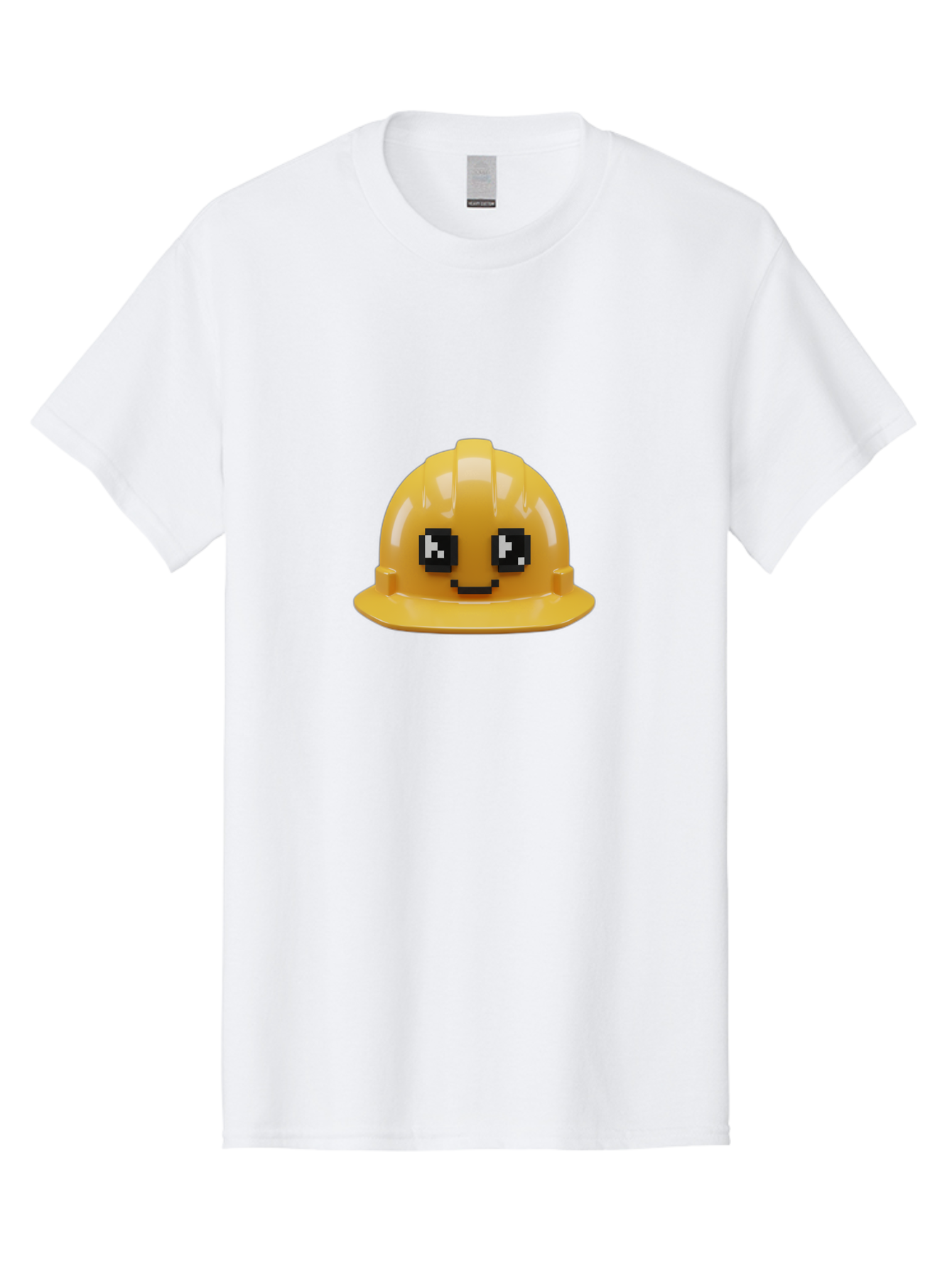 Yellow-Hard-Hat Men'S Graphic Tee, 100% Cotton, Comfortable Casual Summer Wear, Machine Washable, Yellow Hard Hat, Smiling Face, Pixelated Eyes, Construction Worker, Safety Gear, Cartoon Character, Funny Hat Bad943