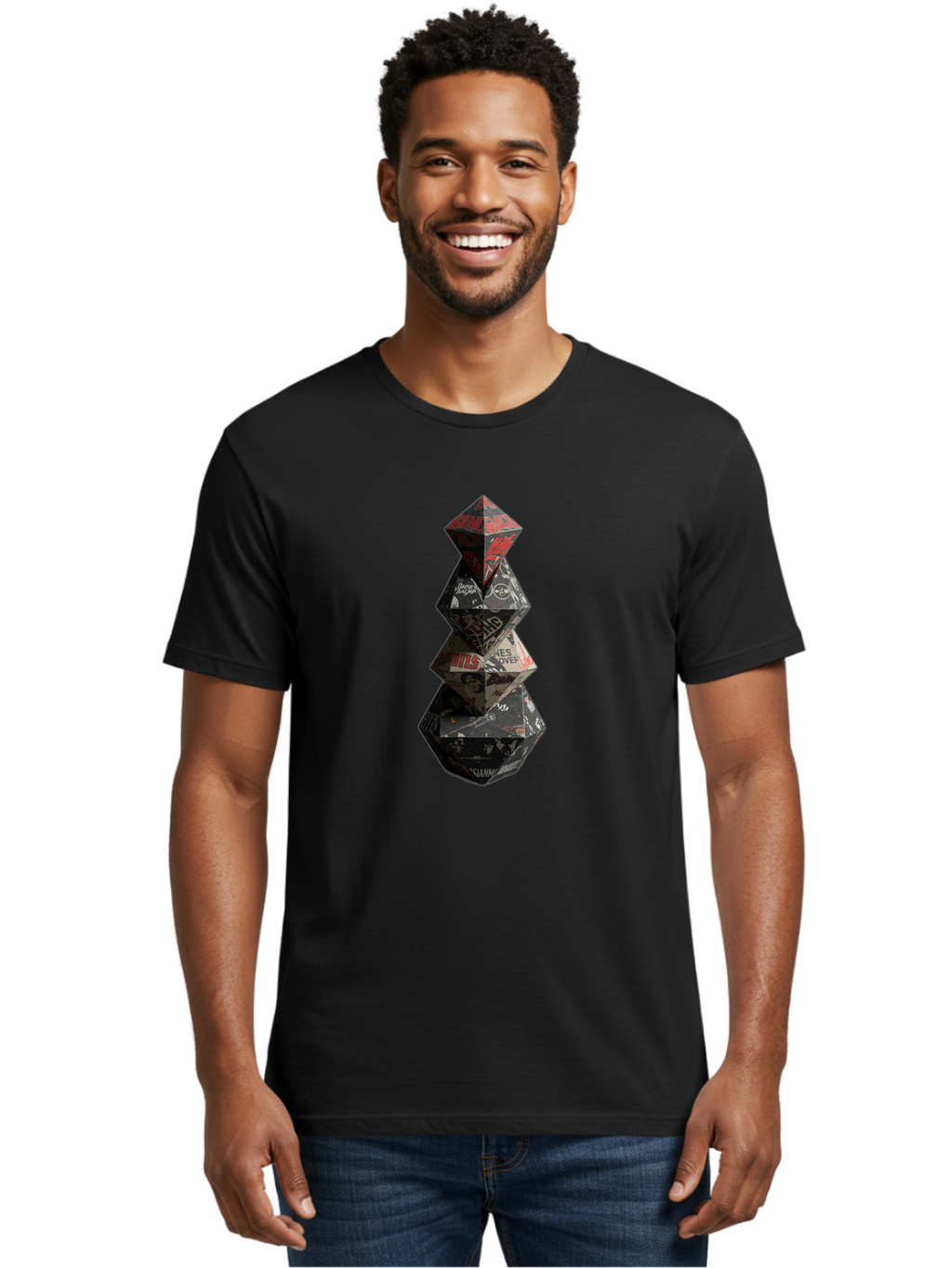 Yves-Saint-Laurent-Christmas-Tree Men'S Graphic Tee, 100% Cotton, Comfortable Casual Summer Wear, Machine Washable, Paper Art, Origami Tree, Geometric Shapes, Red And Black Design, Thank You, Handmade, 3D Art, Intricate Details, Bad947