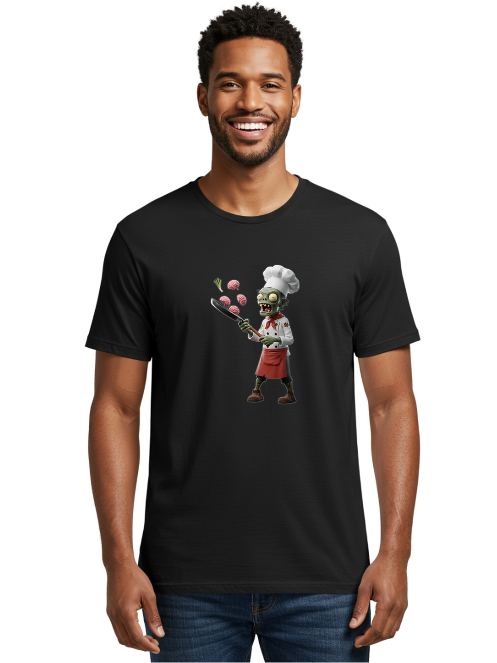 Zombie-Chef Men'S Graphic Tee, 100% Cotton, Comfortable Casual Summer Wear, Machine Washable, Zombie Chef Cooking Brains, Undead Culinary Delights, Spooky Kitchen Scene, Brain Cuisine, Horror Cooking, Creepy Chef, Zombie Cooking Show Bad948