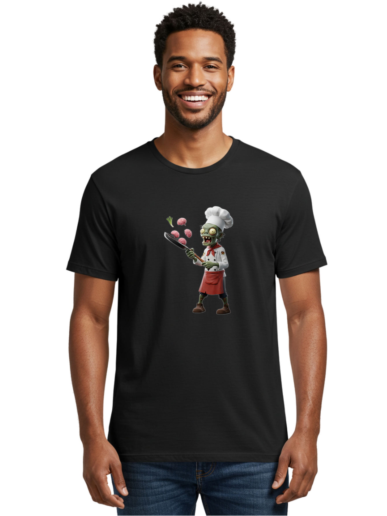 Zombie-Chef Men'S Graphic Tee, 100% Cotton, Comfortable Casual Summer Wear, Machine Washable, Zombie Chef Cooking Brains, Undead Culinary Delights, Spooky Kitchen Scene, Brain Cuisine, Horror Cooking, Creepy Chef, Zombie Cooking Show Bad948