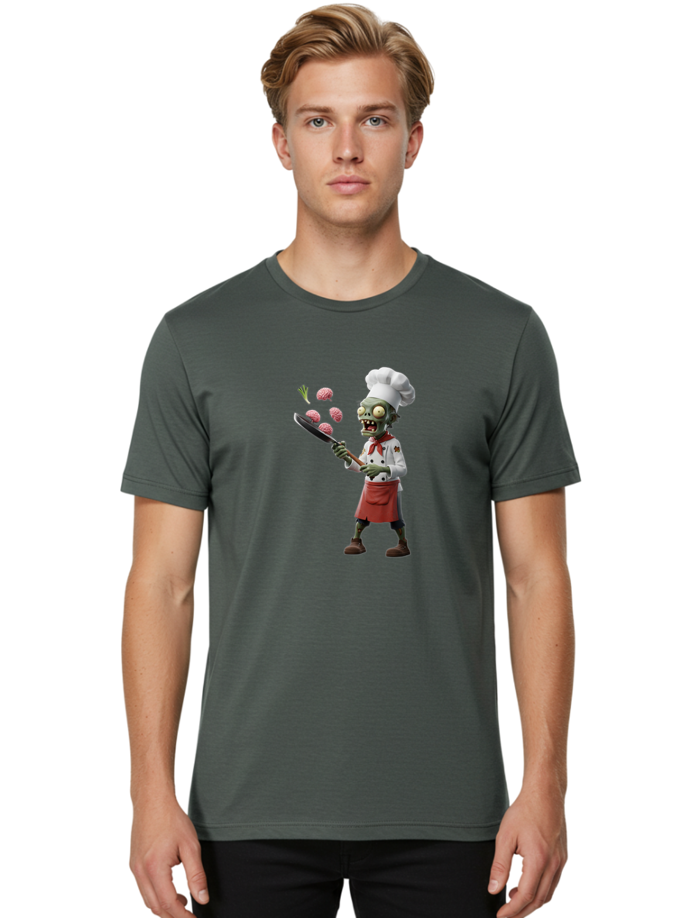 Zombie-Chef Men'S Graphic Tee, 100% Cotton, Comfortable Casual Summer Wear, Machine Washable, Zombie Chef Cooking Brains, Undead Culinary Delights, Spooky Kitchen Scene, Brain Cuisine, Horror Cooking, Creepy Chef, Zombie Cooking Show Bad948