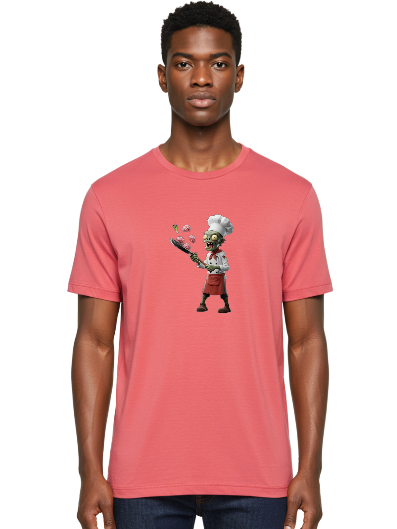 Zombie-Chef Men'S Graphic Tee, 100% Cotton, Comfortable Casual Summer Wear, Machine Washable, Zombie Chef Cooking Brains, Undead Culinary Delights, Spooky Kitchen Scene, Brain Cuisine, Horror Cooking, Creepy Chef, Zombie Cooking Show Bad948