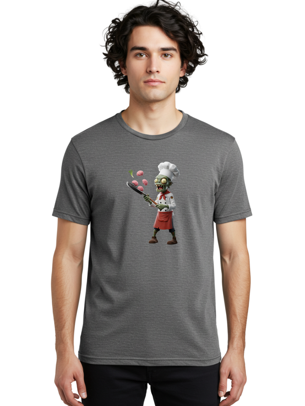 Zombie-Chef Men'S Graphic Tee, 100% Cotton, Comfortable Casual Summer Wear, Machine Washable, Zombie Chef Cooking Brains, Undead Culinary Delights, Spooky Kitchen Scene, Brain Cuisine, Horror Cooking, Creepy Chef, Zombie Cooking Show Bad948