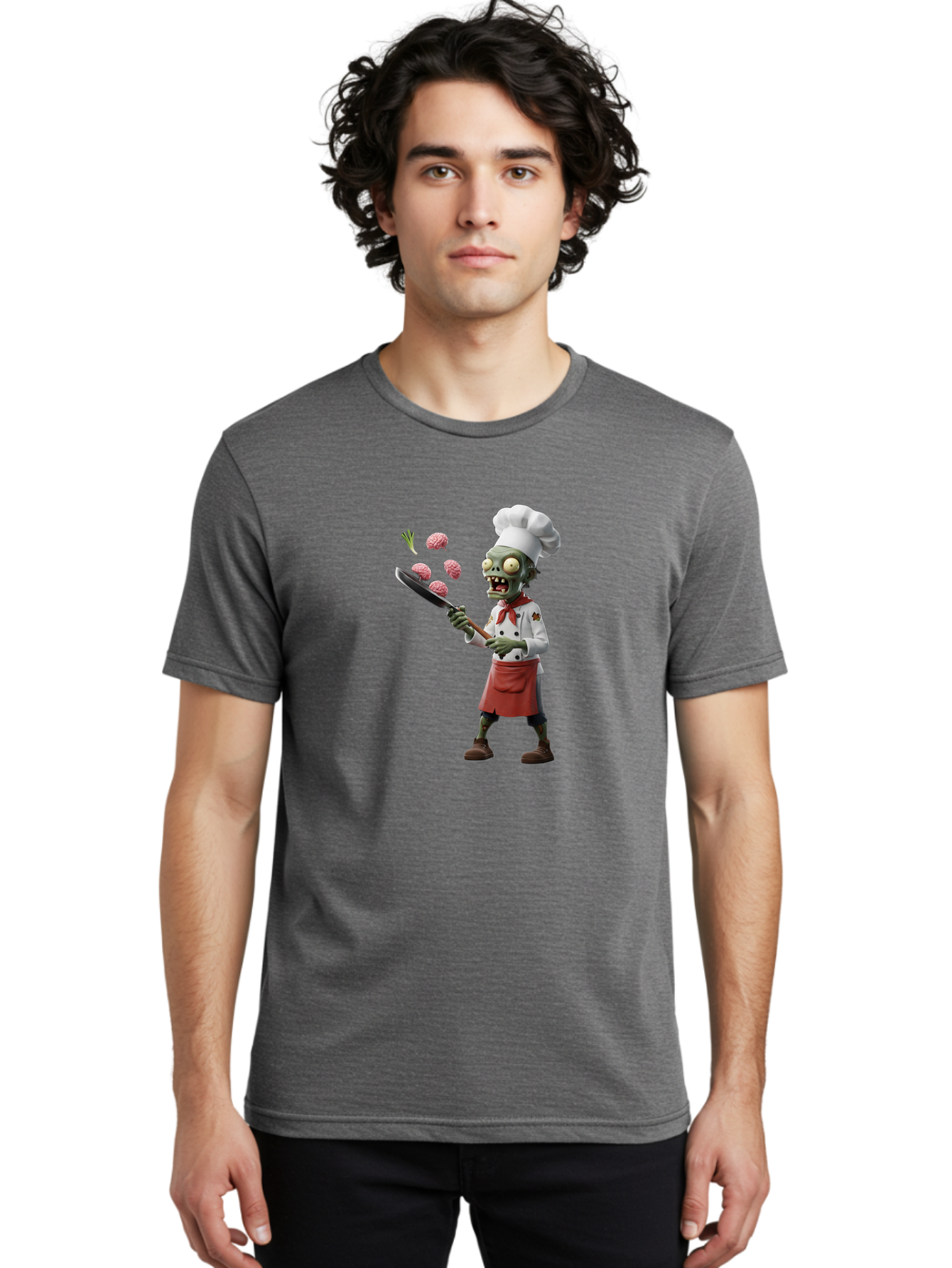 Zombie-Chef Men'S Graphic Tee, 100% Cotton, Comfortable Casual Summer Wear, Machine Washable, Zombie Chef Cooking Brains, Undead Culinary Delights, Spooky Kitchen Scene, Brain Cuisine, Horror Cooking, Creepy Chef, Zombie Cooking Show Bad948