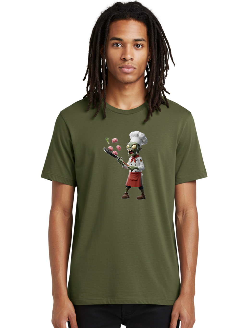Zombie-Chef Men'S Graphic Tee, 100% Cotton, Comfortable Casual Summer Wear, Machine Washable, Zombie Chef Cooking Brains, Undead Culinary Delights, Spooky Kitchen Scene, Brain Cuisine, Horror Cooking, Creepy Chef, Zombie Cooking Show Bad948