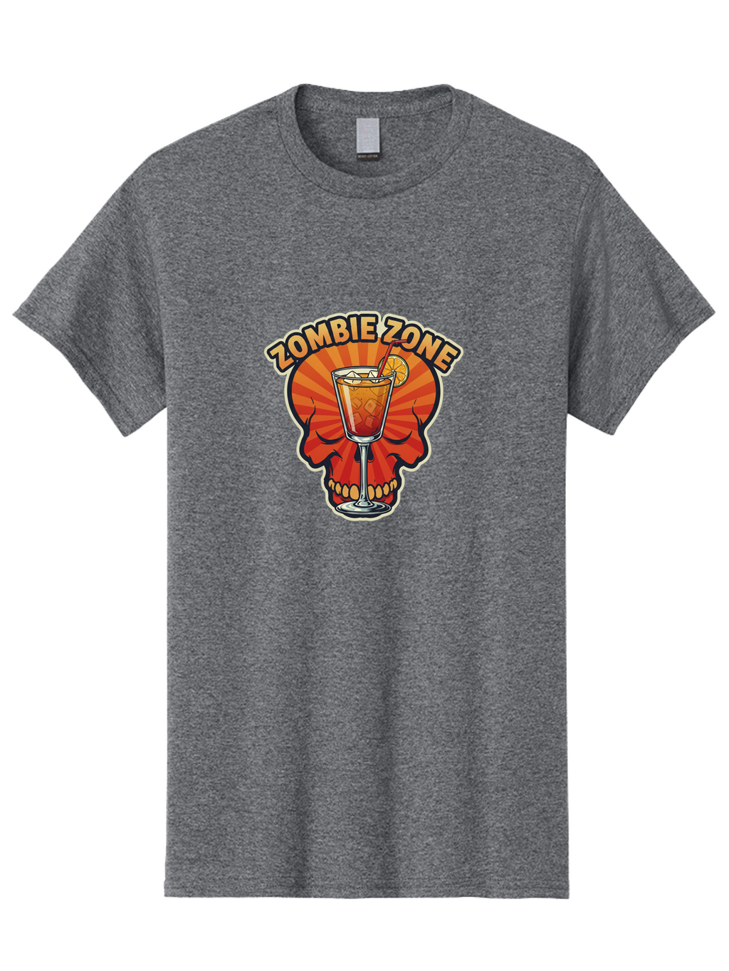 Zombie-Zone Men'S Graphic Tee, 100% Cotton, Comfortable Casual Summer Wear, Machine Washable, Zombie Zone Cocktail, Orange And Red Skull, Tiki Drink, Zombie-Themed Bar, Cocktail Party, Summer Vibes, Orange Drink, Horror-Themed Drinks Bad949