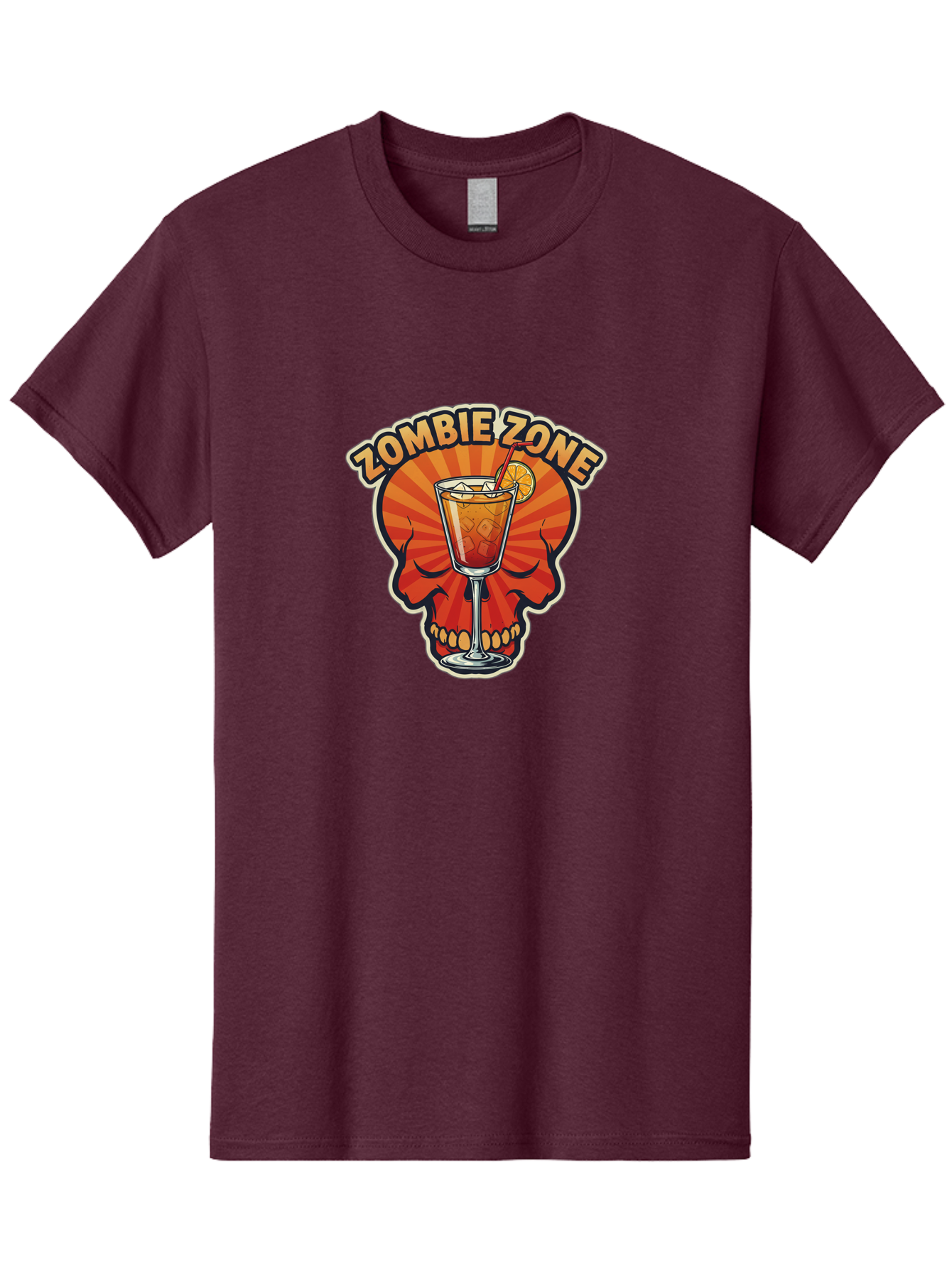 Zombie-Zone Men'S Graphic Tee, 100% Cotton, Comfortable Casual Summer Wear, Machine Washable, Zombie Zone Cocktail, Orange And Red Skull, Tiki Drink, Zombie-Themed Bar, Cocktail Party, Summer Vibes, Orange Drink, Horror-Themed Drinks Bad949