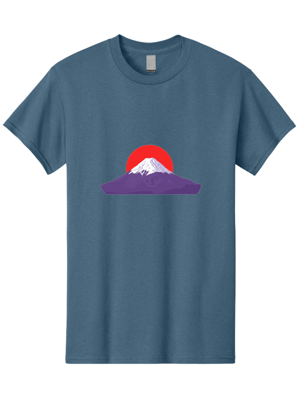Fuji Men'S Graphic Tee, 100% Cotton, Comfortable Casual Summer Wear, Machine Washable, Mount Fuji Landscape, Red Sun, White Snow, Purple Mountain, Japan Scenery, Minimalist Art, Simple Shapes, Iconic Landmark, Serene Atmosphere, Bad952