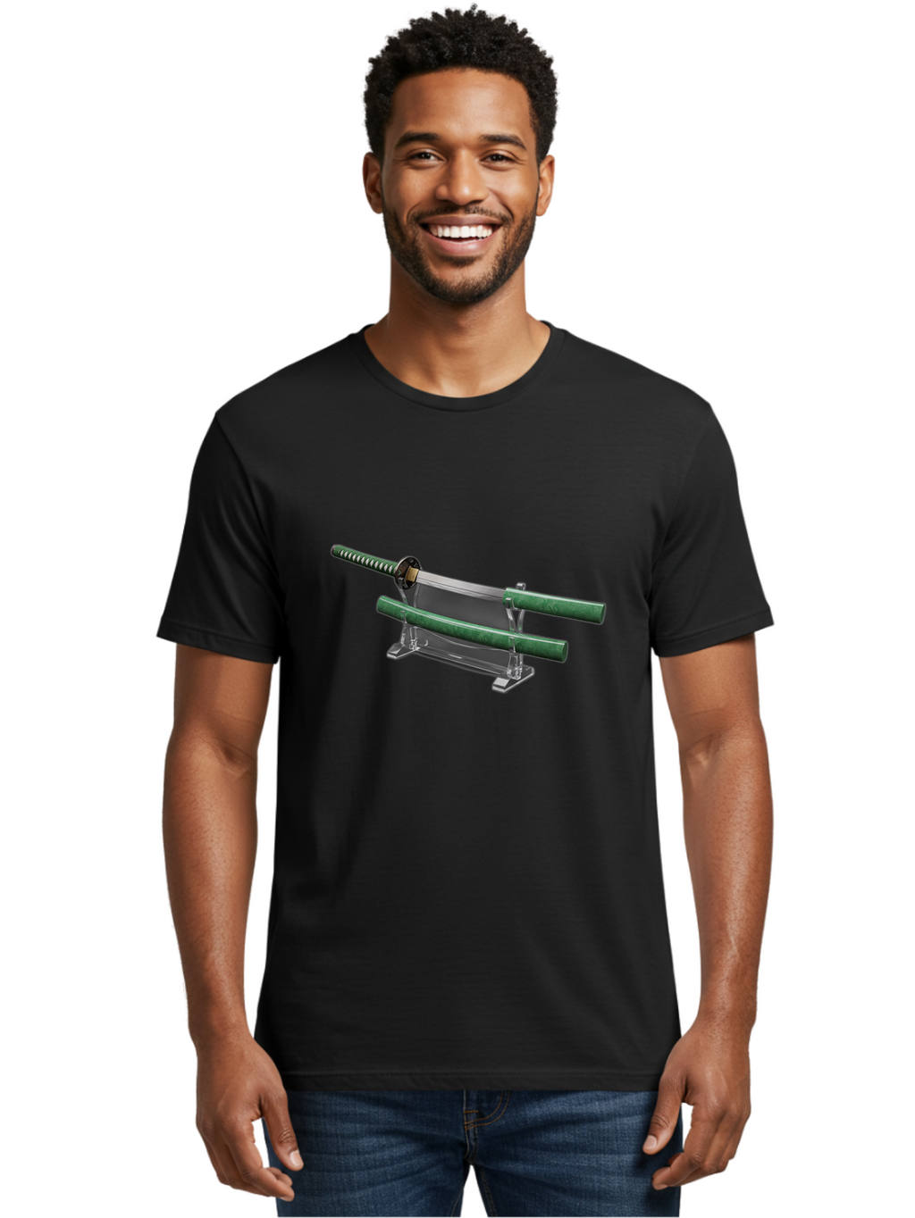 Katana-1 Men'S Graphic Tee, 100% Cotton, Comfortable Casual Summer Wear, Machine Washable, Samurai Sword On Stand, Katana Display, Vintage Swords, Japanese Blade, Traditional Craftsmanship, Sword Art, Historical Warfare, Steel Sword Bad957