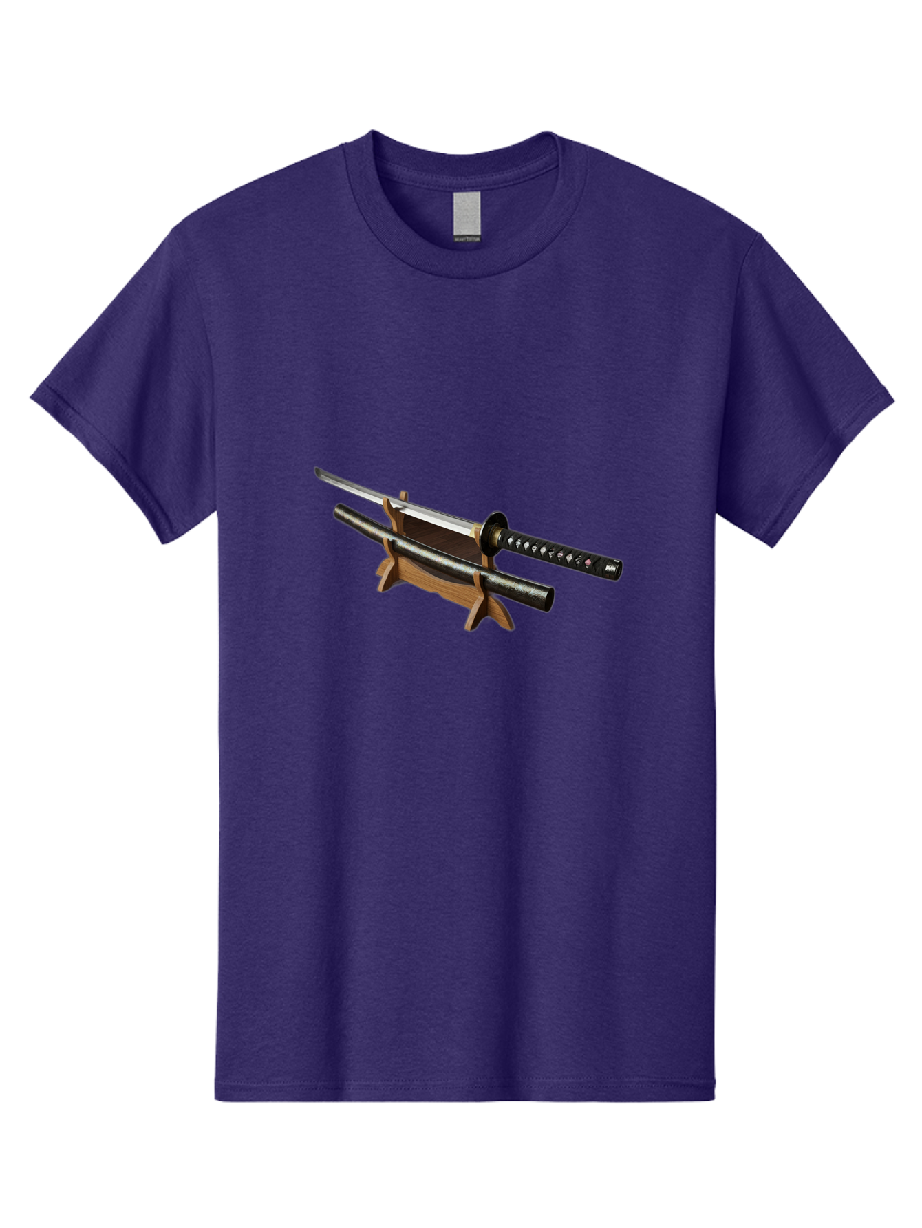 Katana-And-Scabbard Men'S Graphic Tee, 100% Cotton, Comfortable Casual Summer Wear, Machine Washable, Katana Sword, Japanese Sword, Samurai Sword, Katana On Stand, Sword Display, Traditional Japanese, Martial Arts, Black Scabbard, Wooden Stand Bad958