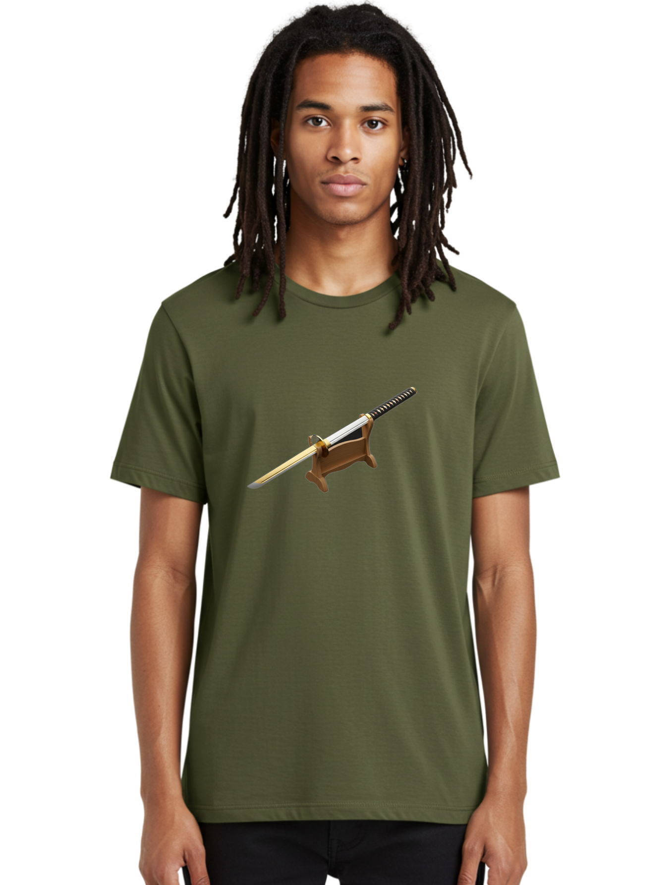 Katana Men'S Graphic Tee, 100% Cotton, Comfortable Casual Summer Wear, Machine Washable, Katana Sword, Samurai Sword, Japanese Blade, Sword On Stand, Martial Arts, Historical Weapon, Metal Sword, Sharp Blade Bad961