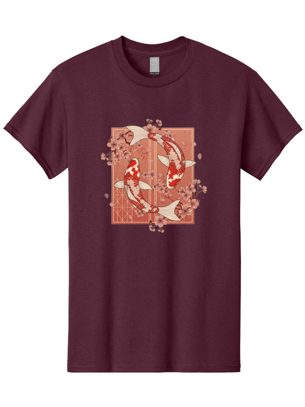 Koi-Fish Men'S Graphic Tee, 100% Cotton, Comfortable Casual Summer Wear, Machine Washable, Koi Fish, Red And White Fish, Cherry Blossoms, Japanese Culture, Traditional Art, Symbolic Fish, Harmonious Design, Serene Atmosphere, Elegant Pattern, Bad963
