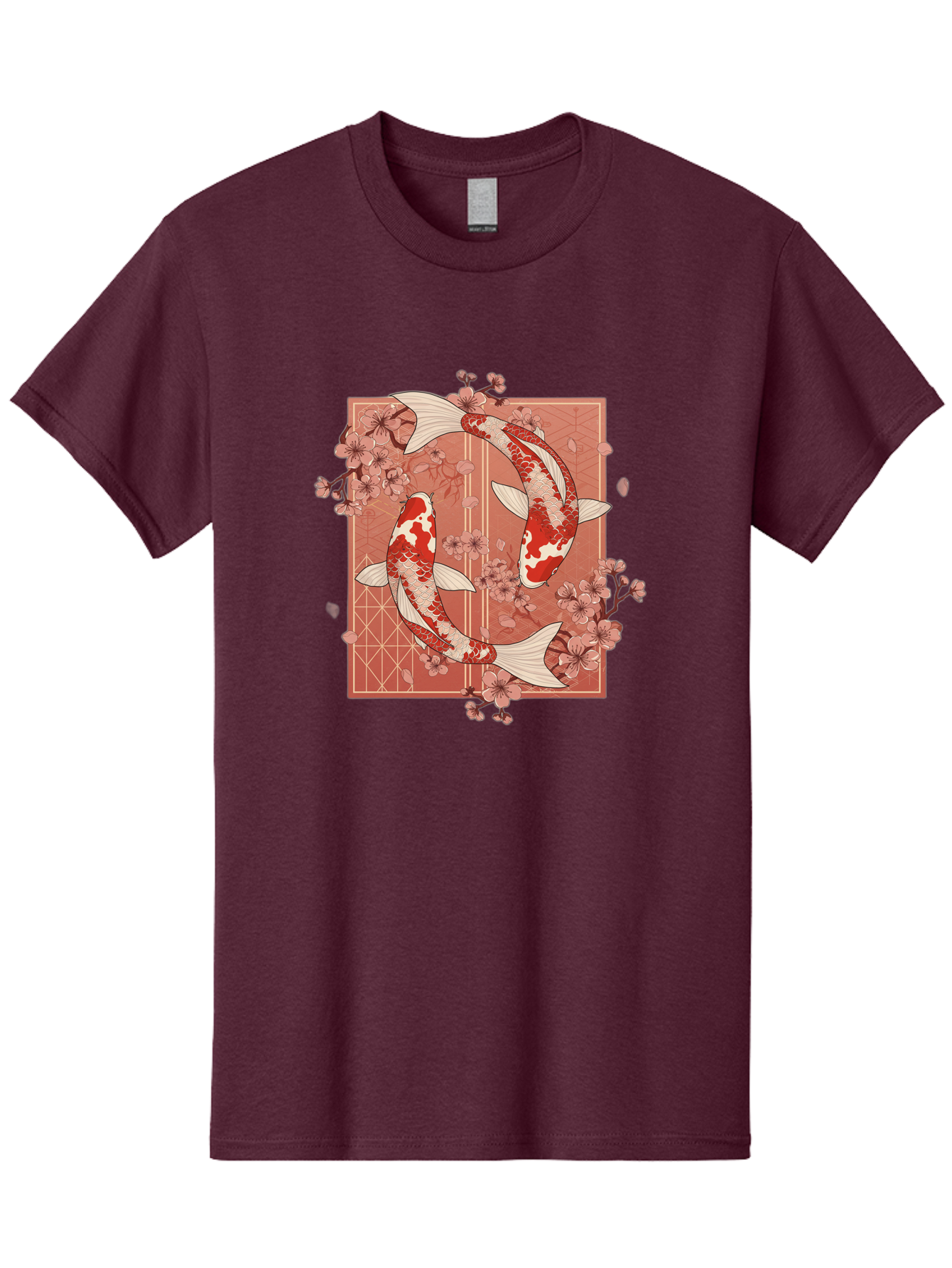 Koi-Fish Men'S Graphic Tee, 100% Cotton, Comfortable Casual Summer Wear, Machine Washable, Koi Fish, Red And White Fish, Cherry Blossoms, Japanese Culture, Traditional Art, Symbolic Fish, Harmonious Design, Serene Atmosphere, Elegant Pattern, Bad963
