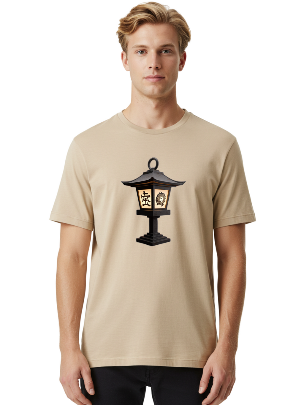 Koi-Lantern Men'S Graphic Tee, 100% Cotton, Comfortable Casual Summer Wear, Machine Washable, Japanese Lantern, Toro Lantern, Asian-Inspired Decor, Oriental Design, Kanji Symbol, Fish Motif, Traditional Lighting, Zen Garden, Pagoda-Style Roof Bad964