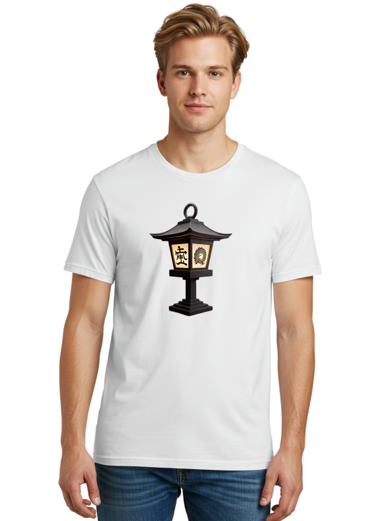 Koi-Lantern Men'S Graphic Tee, 100% Cotton, Comfortable Casual Summer Wear, Machine Washable, Japanese Lantern, Toro Lantern, Asian-Inspired Decor, Oriental Design, Kanji Symbol, Fish Motif, Traditional Lighting, Zen Garden, Pagoda-Style Roof Bad964