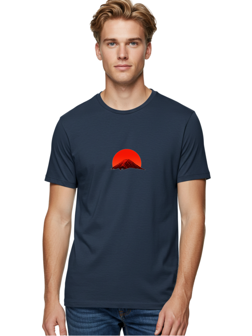 Mount-Fuji-1 Men'S Graphic Tee, 100% Cotton, Comfortable Casual Summer Wear, Machine Washable, Mount Fuji Silhouette, Red Sun, Japanese Landscape, Mountain Scenery, Serene Atmosphere, Iconic Landmark, Symbolic Imagery Bad966