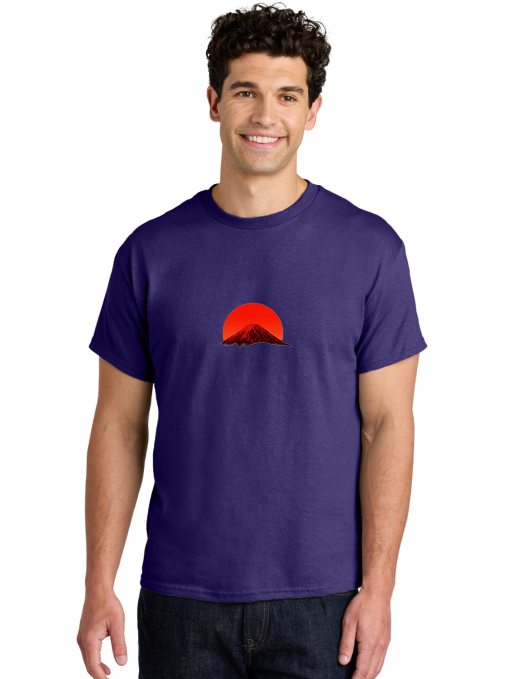 Mount-Fuji-1 Men'S Graphic Tee, 100% Cotton, Comfortable Casual Summer Wear, Machine Washable, Mount Fuji Silhouette, Red Sun, Japanese Landscape, Mountain Scenery, Serene Atmosphere, Iconic Landmark, Symbolic Imagery Bad966