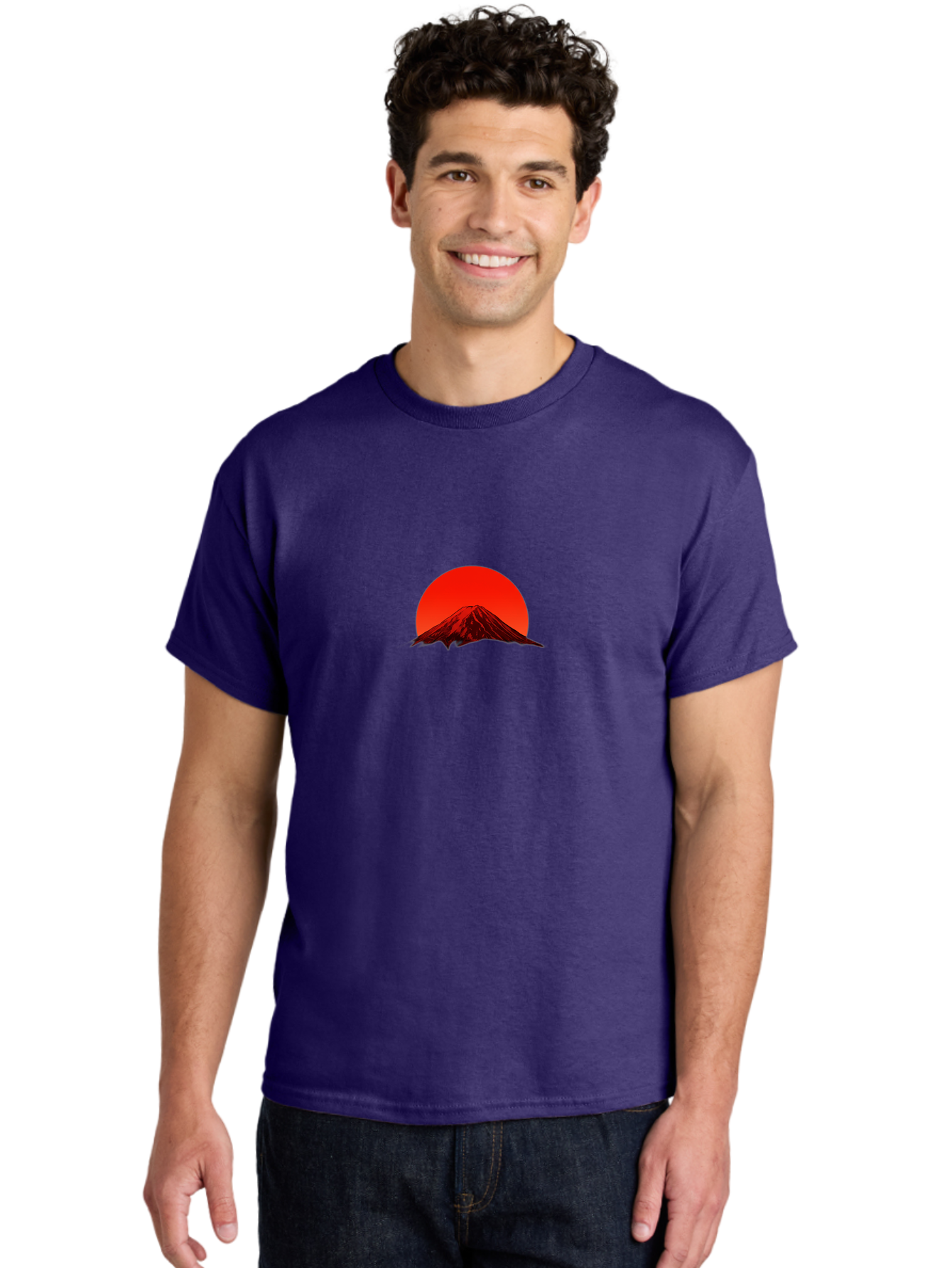 Mount-Fuji-1 Men'S Graphic Tee, 100% Cotton, Comfortable Casual Summer Wear, Machine Washable, Mount Fuji Silhouette, Red Sun, Japanese Landscape, Mountain Scenery, Serene Atmosphere, Iconic Landmark, Symbolic Imagery Bad966