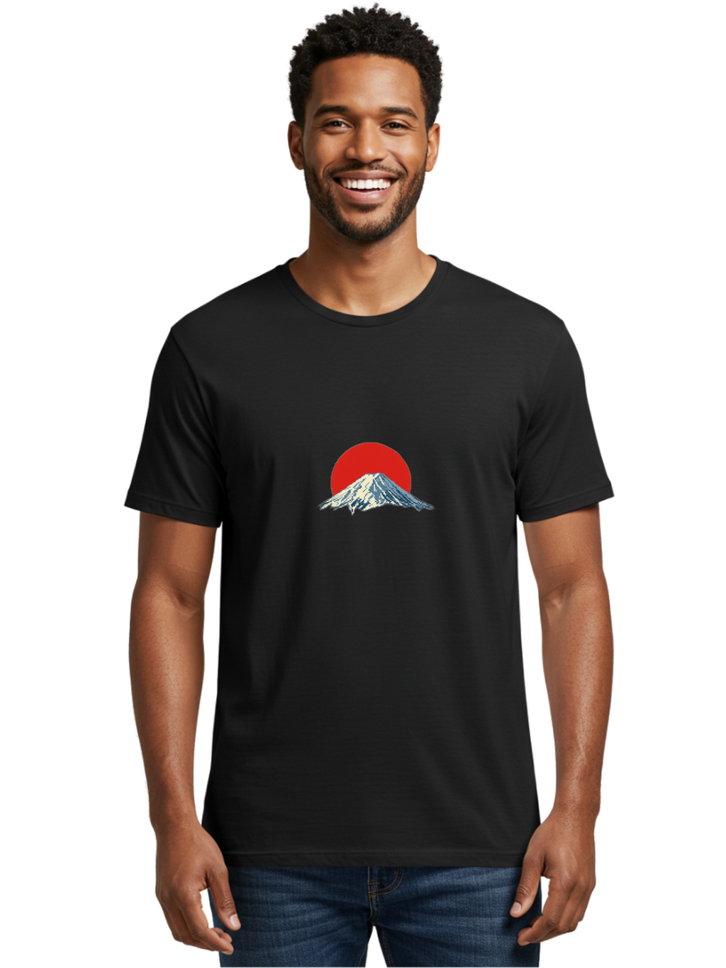 Mount-Fuji-2 Men'S Graphic Tee, 100% Cotton, Comfortable Casual Summer Wear, Machine Washable, Mount Fuji, Japanese Mountain, Red Sun, Serene Landscape, Iconic Peak, Majestic Scenery, Minimalist Art, Simple Design Bad967