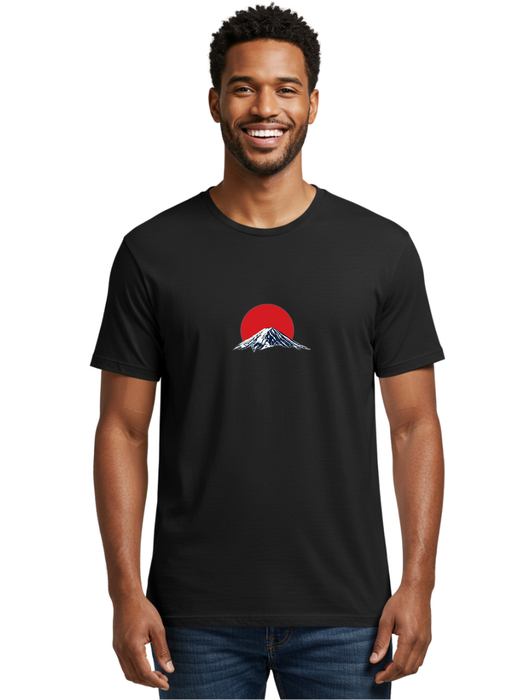 Mount-Fuji-4 Men'S Graphic Tee, 100% Cotton, Comfortable Casual Summer Wear, Machine Washable, Mount Fuji Landscape, Japanese Mountain Scenery, Red Sun, Snow-Capped Peak, Minimalist Design, Iconic Landmark, Serene Atmosphere Bad969