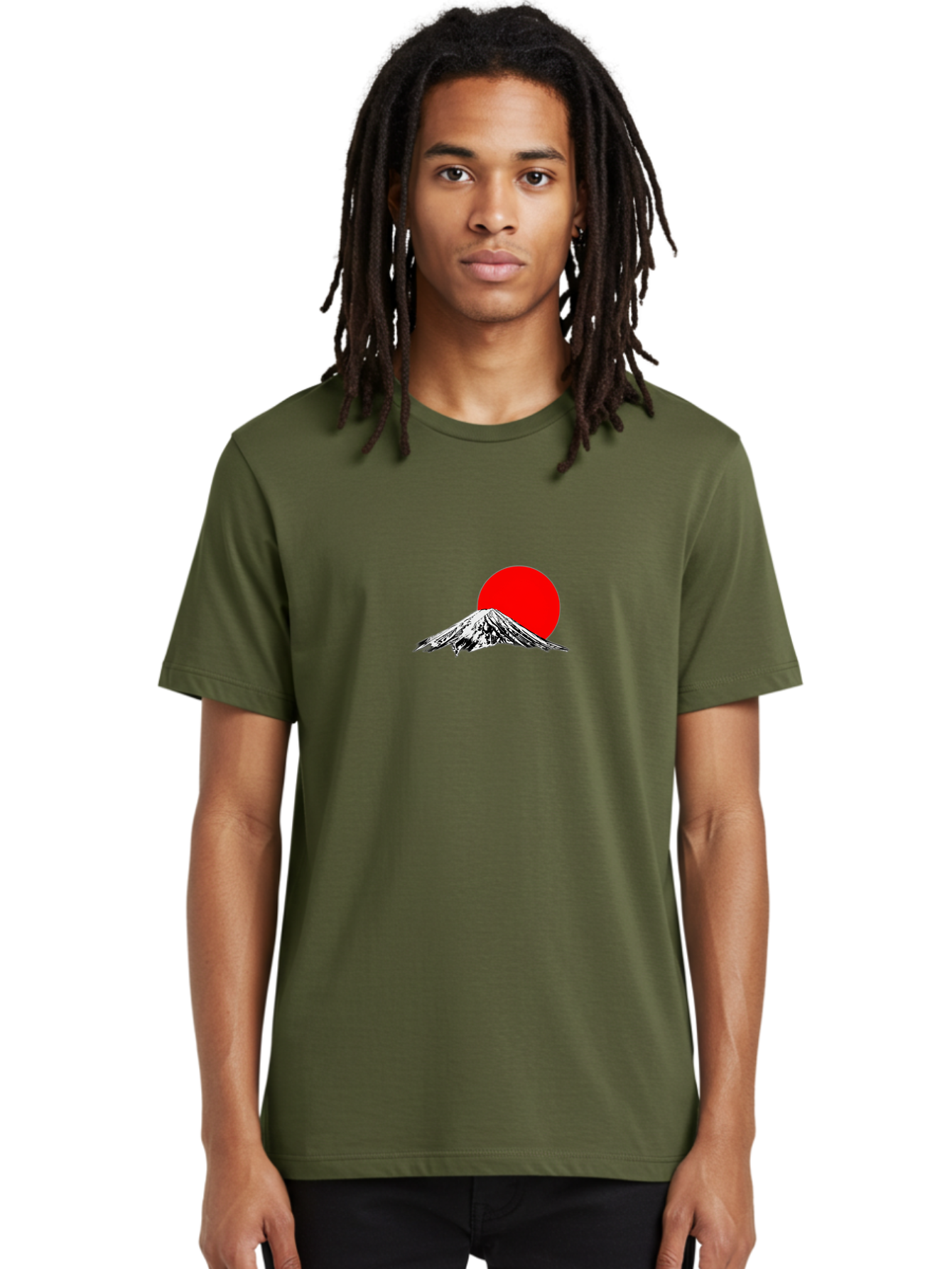 Mount-Fuji-6 Men'S Graphic Tee, 100% Cotton, Comfortable Casual Summer Wear, Machine Washable, Mount Fuji Illustration, Red Sun, Minimalist Design, Japanese Culture, Iconic Landmarks, Black And White Graphics, Simple Shapes, Bold Colors, Bad971