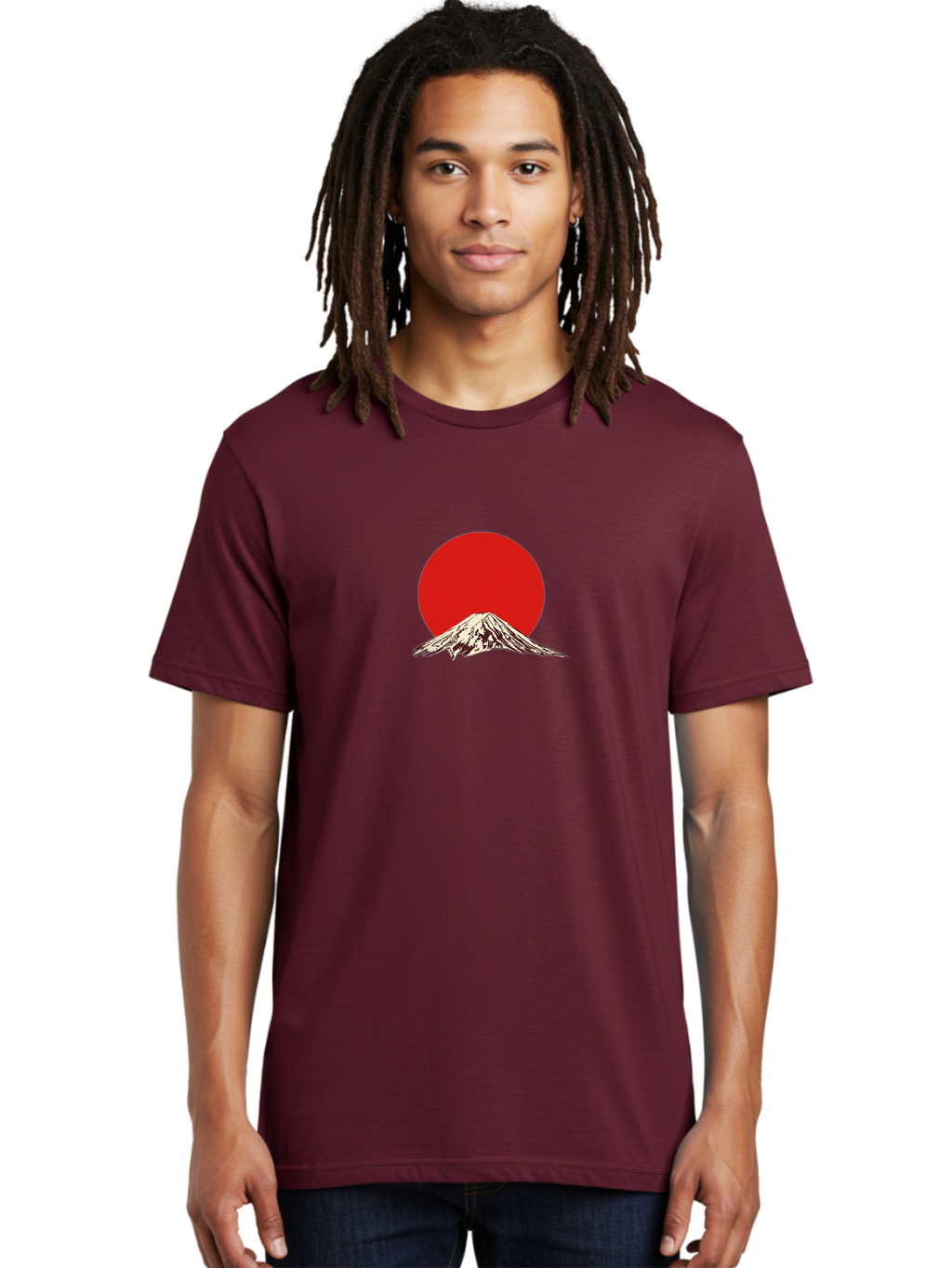 Mount-Fuji-7 Men'S Graphic Tee, 100% Cotton, Comfortable Casual Summer Wear, Machine Washable, Mount Fuji, Red Sun, Japanese Mountain, Iconic Landmark, Serene Landscape, Snow-Capped Peak, Minimalist Design, Bold Colors Bad972