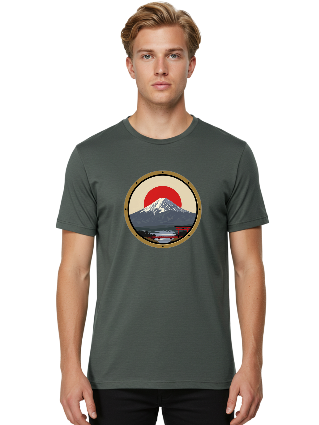 Mount-Fuji-8 Men'S Graphic Tee, 100% Cotton, Comfortable Casual Summer Wear, Machine Washable, Mount Fuji Landscape, Red Torii Gate, Serene Lake, Japanese Scenery, Red Bridge, Sunrise, Iconic Landmark, Beautiful Mountain Bad973