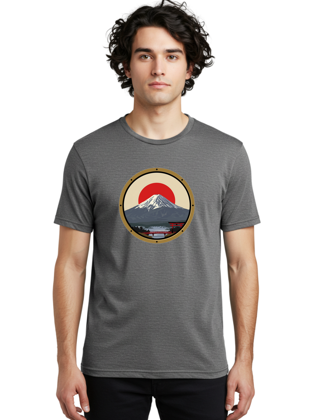 Mount-Fuji-8 Men'S Graphic Tee, 100% Cotton, Comfortable Casual Summer Wear, Machine Washable, Mount Fuji Landscape, Red Torii Gate, Serene Lake, Japanese Scenery, Red Bridge, Sunrise, Iconic Landmark, Beautiful Mountain Bad973