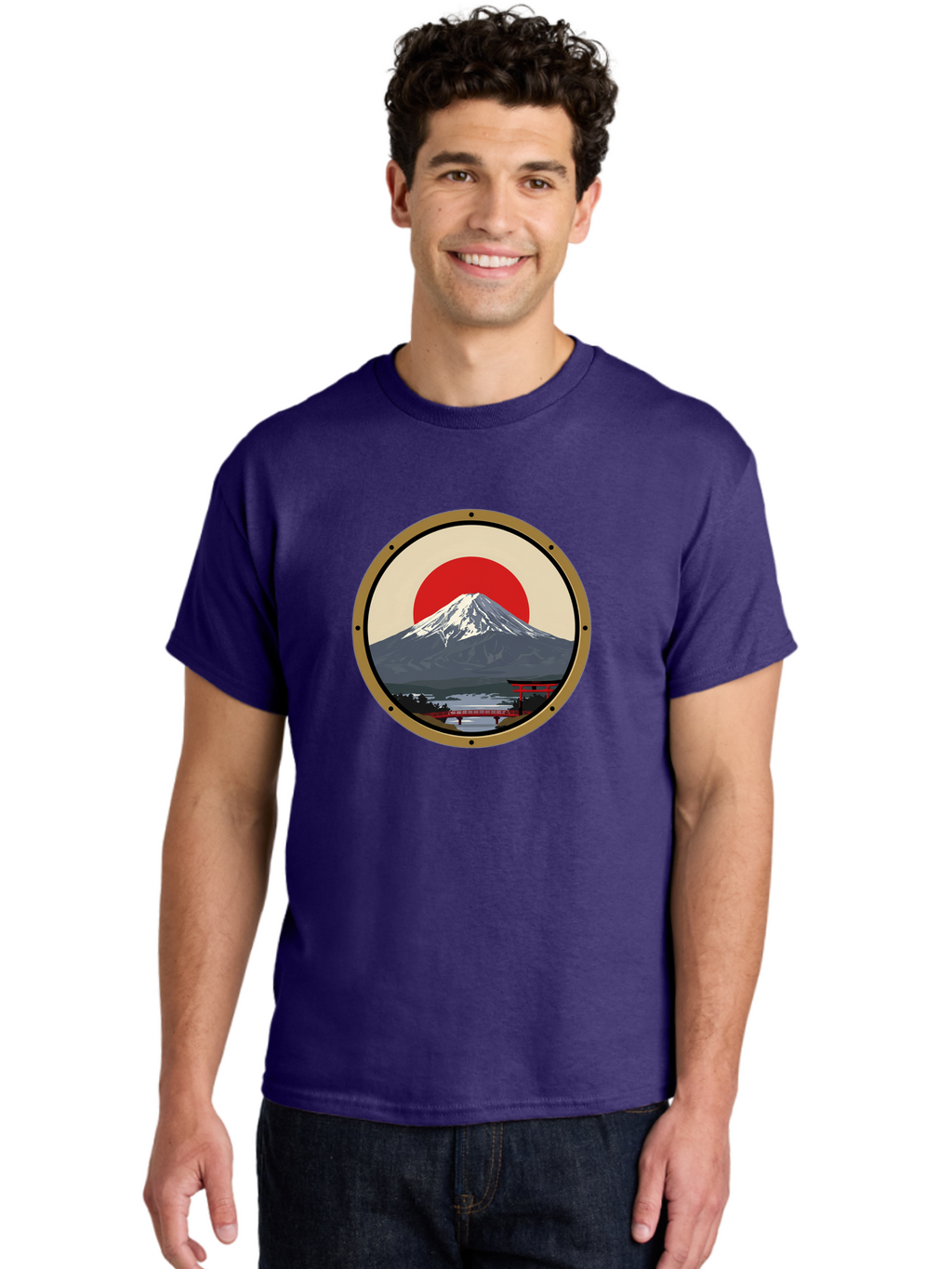 Mount-Fuji-8 Men'S Graphic Tee, 100% Cotton, Comfortable Casual Summer Wear, Machine Washable, Mount Fuji Landscape, Red Torii Gate, Serene Lake, Japanese Scenery, Red Bridge, Sunrise, Iconic Landmark, Beautiful Mountain Bad973