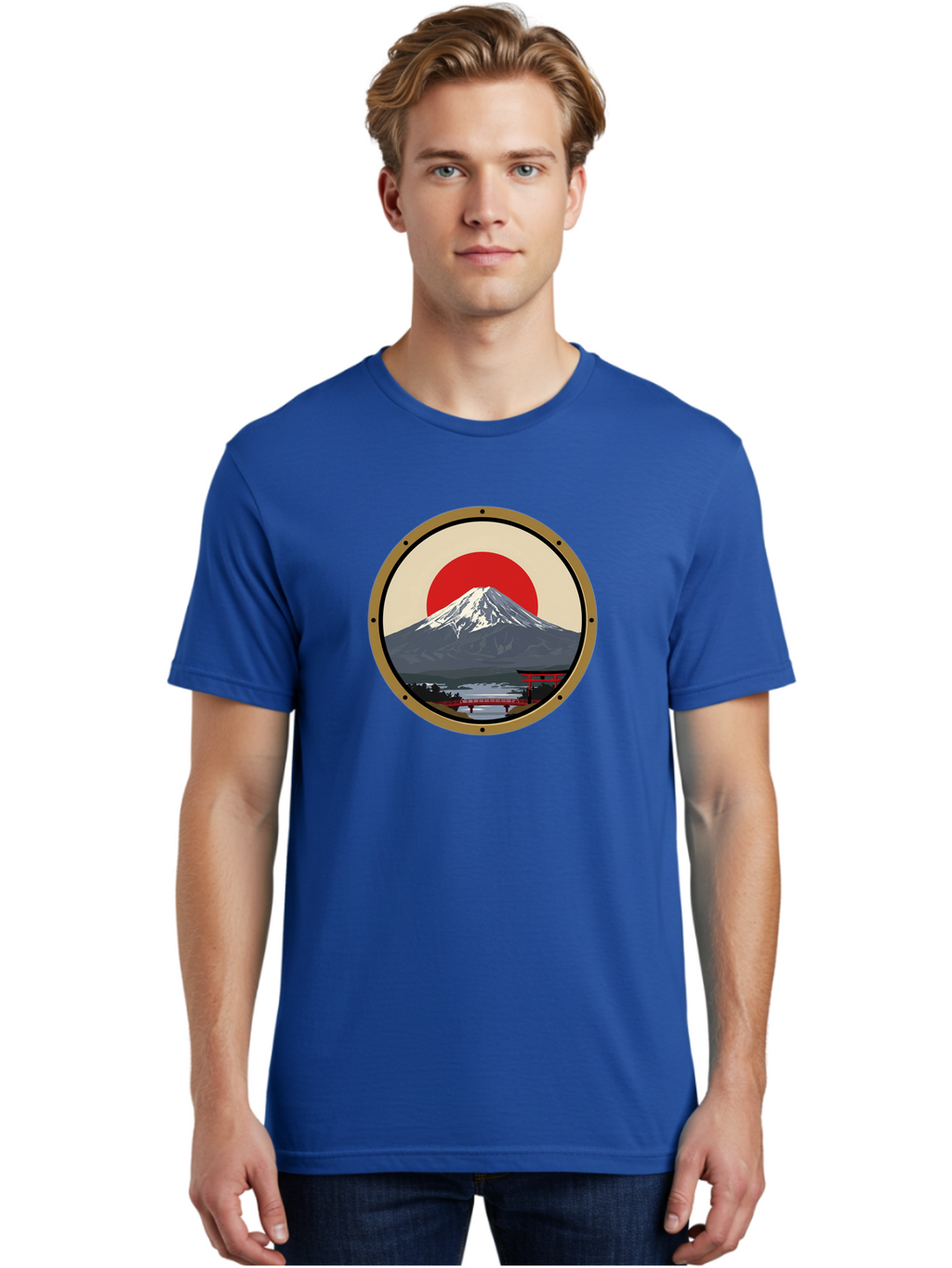 Mount-Fuji-8 Men'S Graphic Tee, 100% Cotton, Comfortable Casual Summer Wear, Machine Washable, Mount Fuji Landscape, Red Torii Gate, Serene Lake, Japanese Scenery, Red Bridge, Sunrise, Iconic Landmark, Beautiful Mountain Bad973