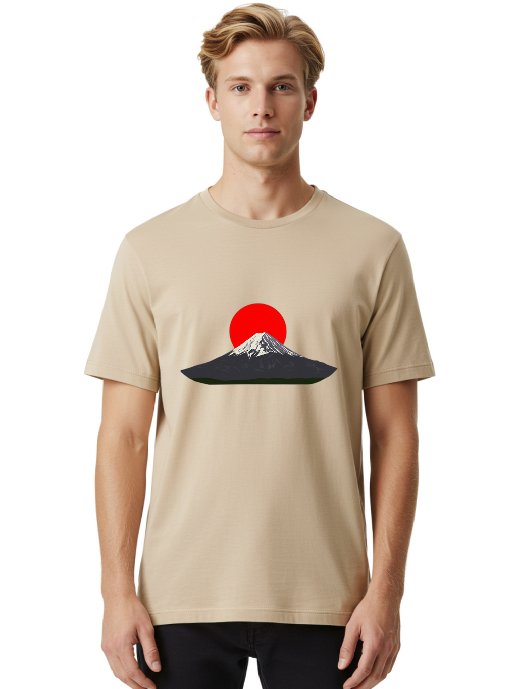 Mount-Fuji-9 Men'S Graphic Tee, 100% Cotton, Comfortable Casual Summer Wear, Machine Washable, Mount Fuji Silhouette, Red Sun, Japanese Landscape, Minimalist Design, Iconic Mountain, Serene Atmosphere, Cultural Symbol, Japan Tourism Bad974