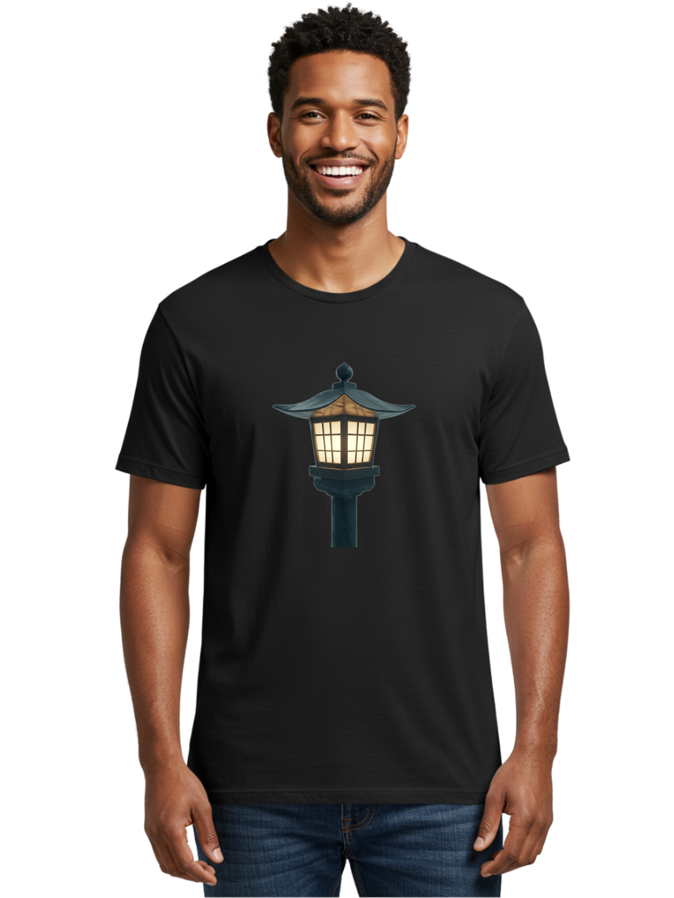 Pagoda-Lamp-Post Men'S Graphic Tee, 100% Cotton, Comfortable Casual Summer Wear, Machine Washable, Outdoor Lamp, Garden Light, Pagoda Style, Black Metal, Decorative Lantern, Soft Glow, Warm Lighting, Elegant Design, Traditional Architecture Bad979
